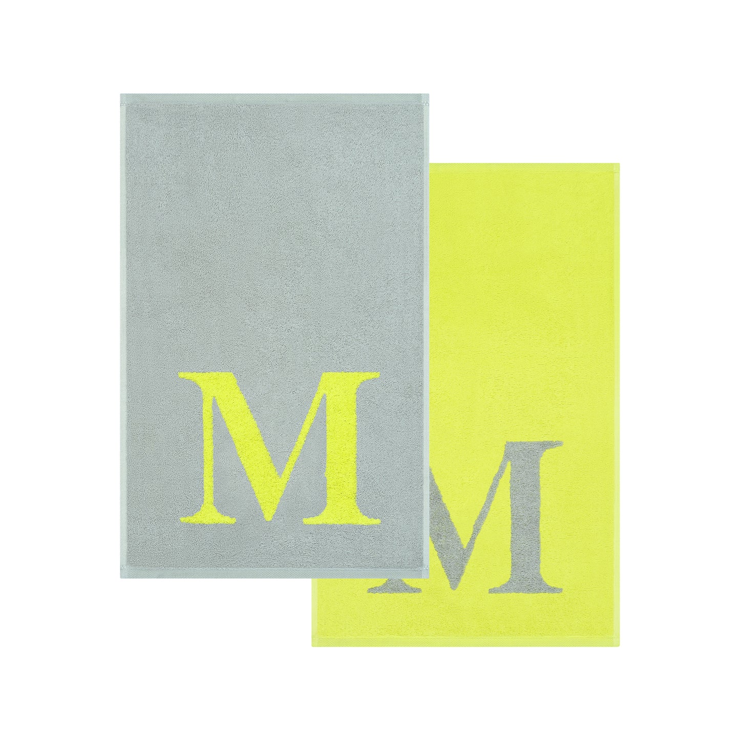 2er Set - Kleines Handtuch mit Buchstabe "M" – Silber / Lime