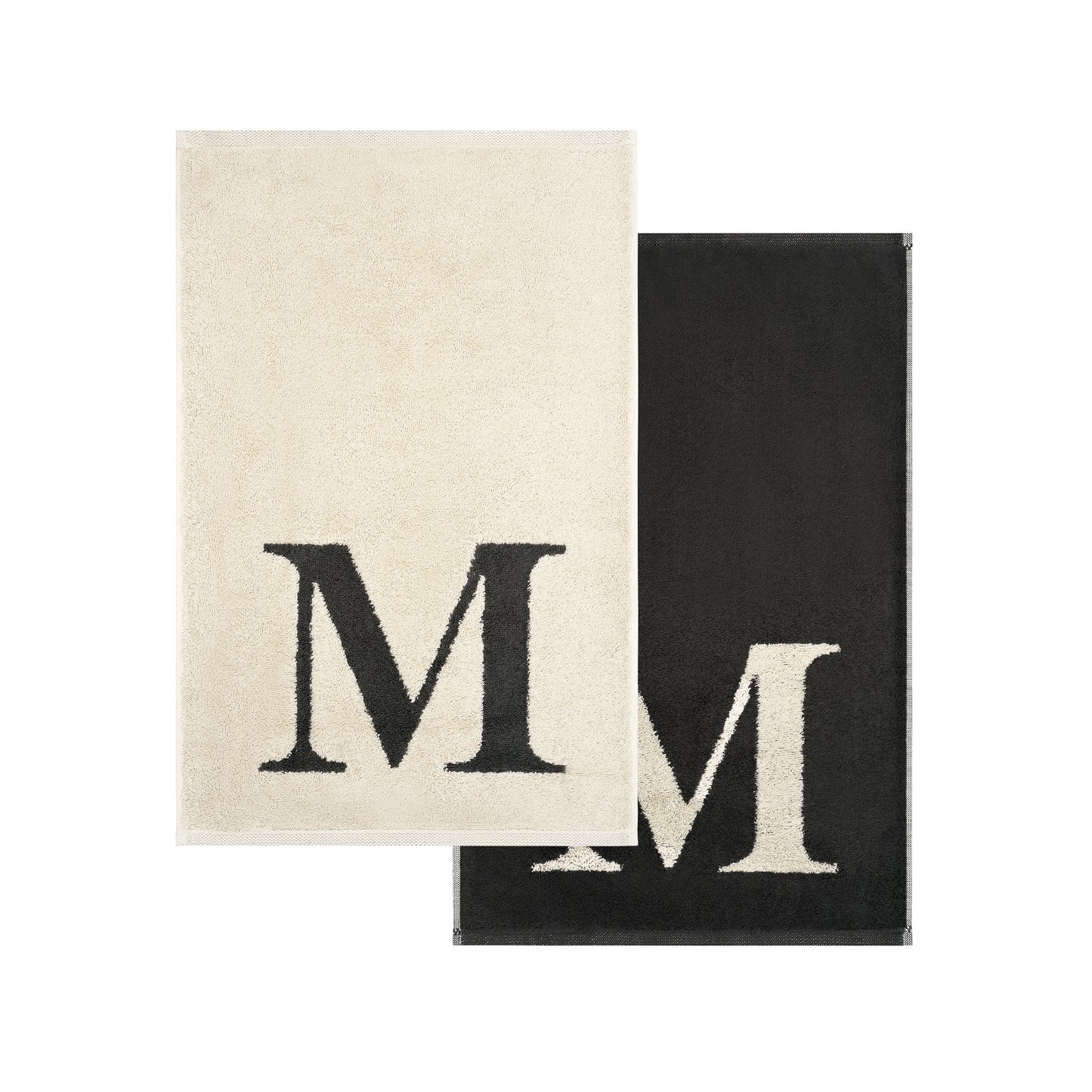 2er Set - Kleines Handtuch mit Buchstabe "M" – Natur / Dunkelgrau
