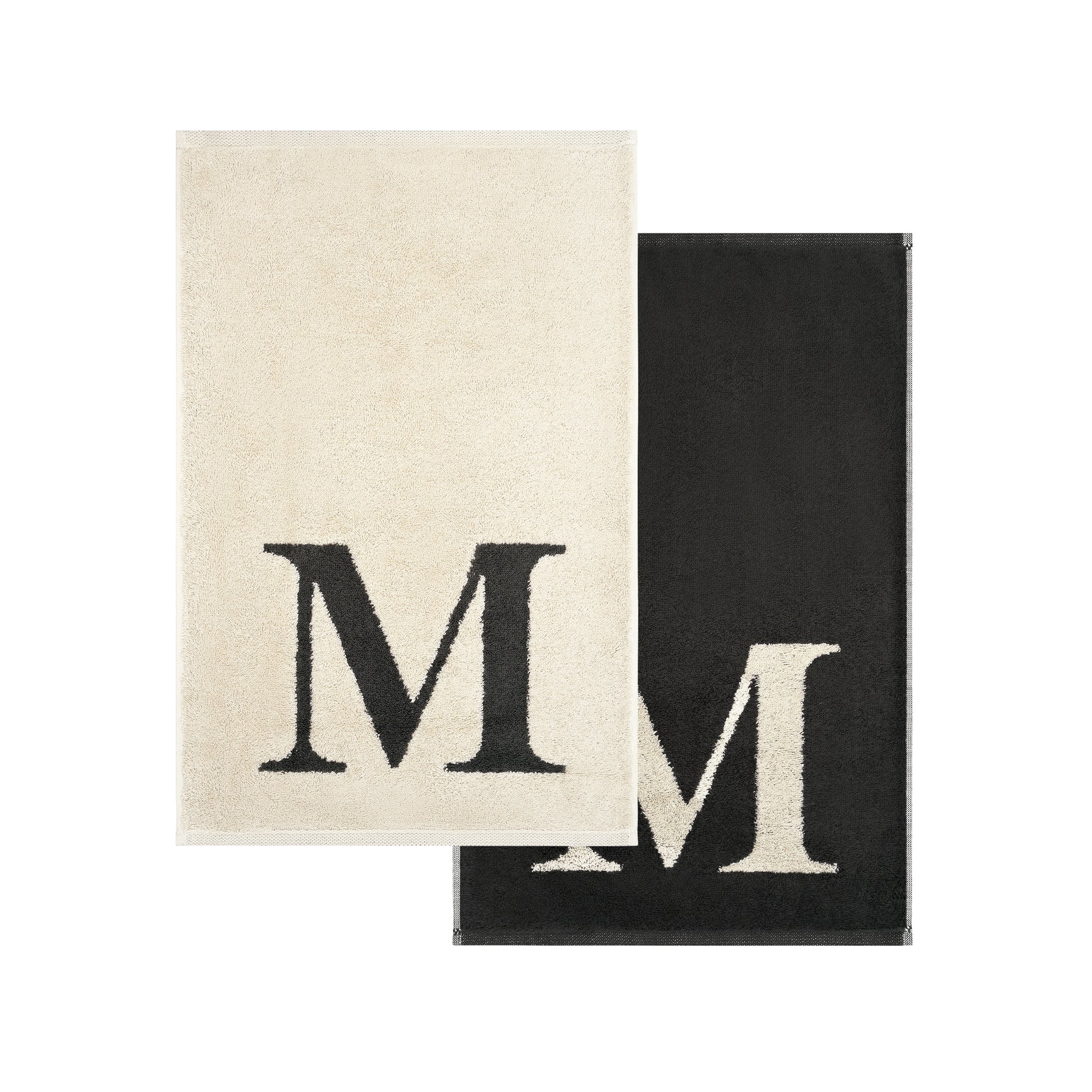 2er Set - Kleines Handtuch mit Buchstabe "M" – Natur / Dunkelgrau