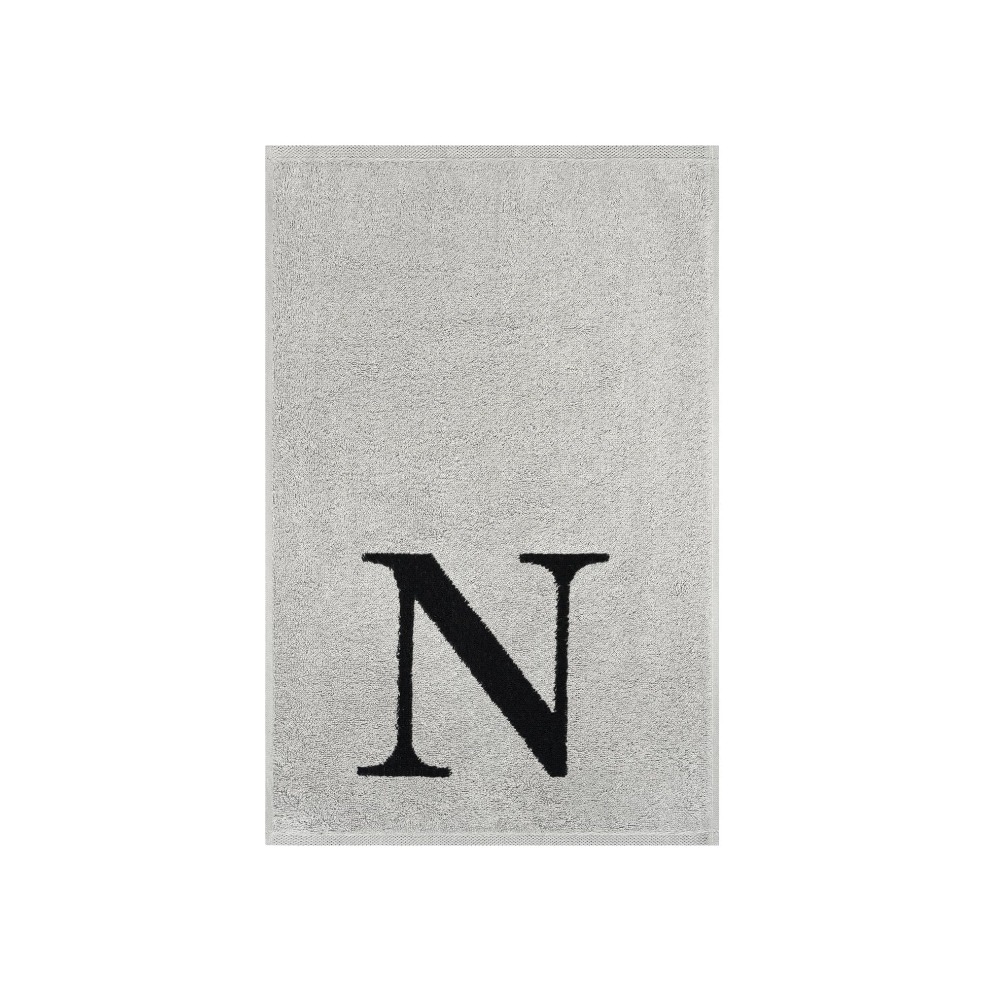 2er Set - Kleines Handtuch mit Buchstabe "N" – Silber / Schwarz