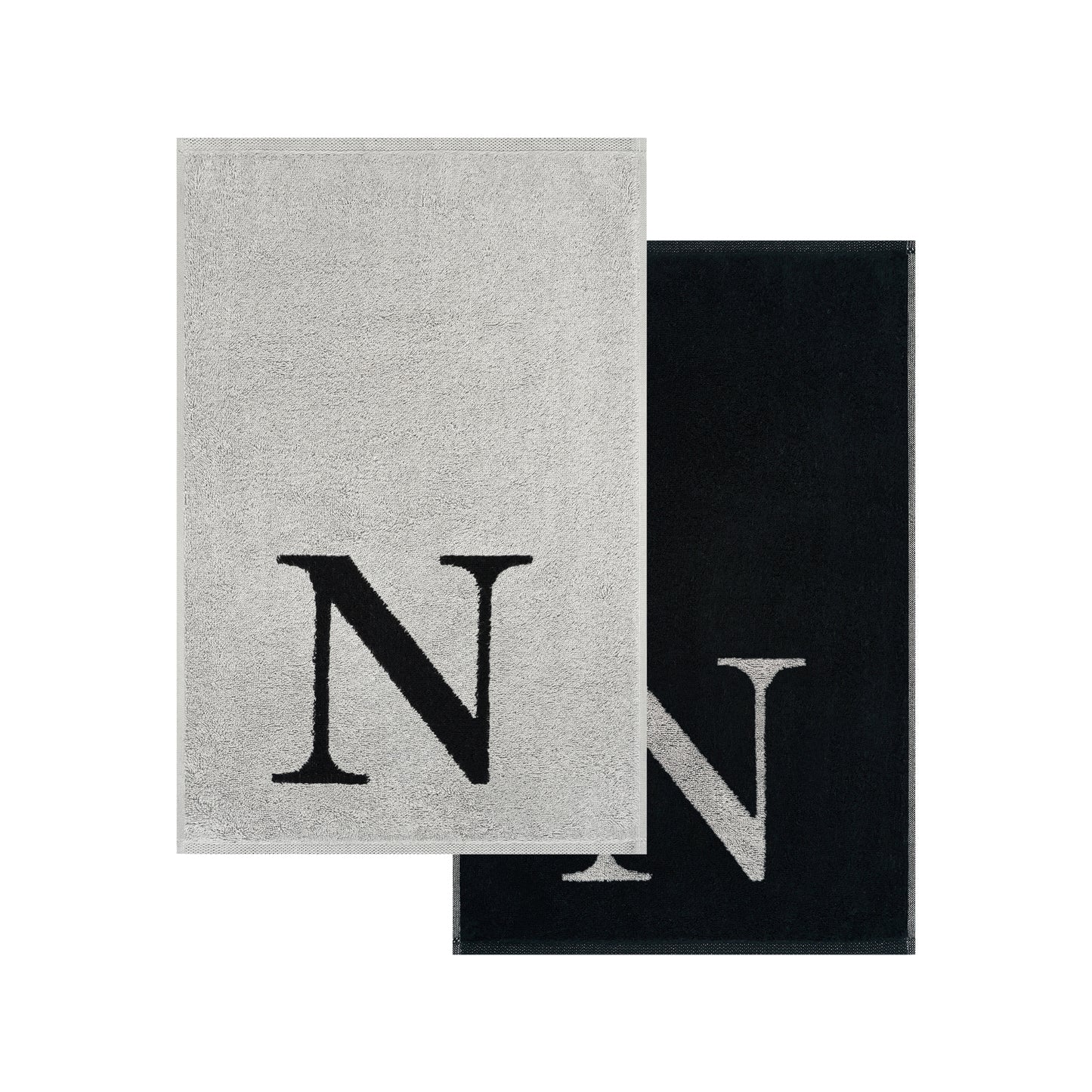 2er Set - Kleines Handtuch mit Buchstabe "N" – Silber / Schwarz