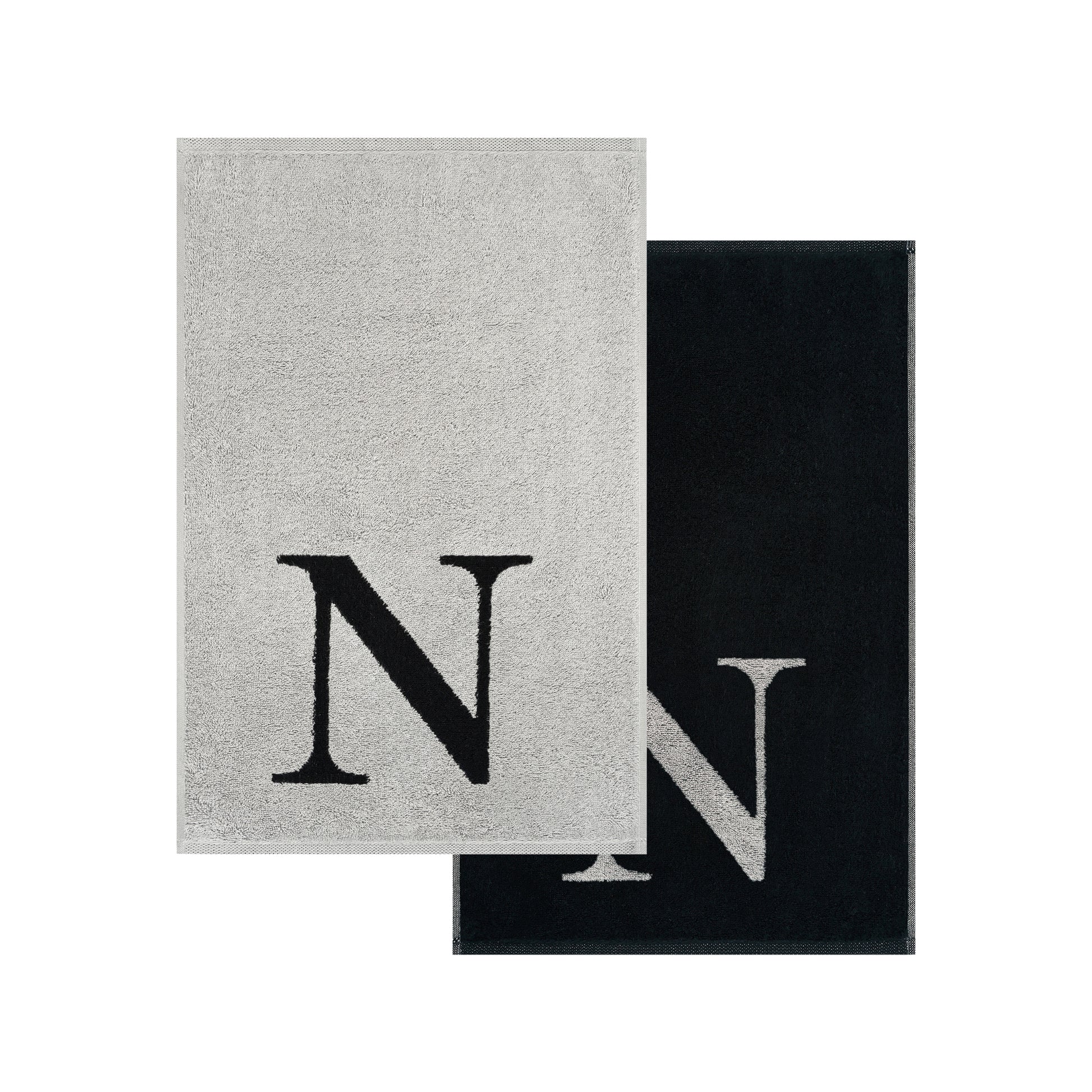 2er Set - Kleines Handtuch mit Buchstabe "N" – Silber / Schwarz