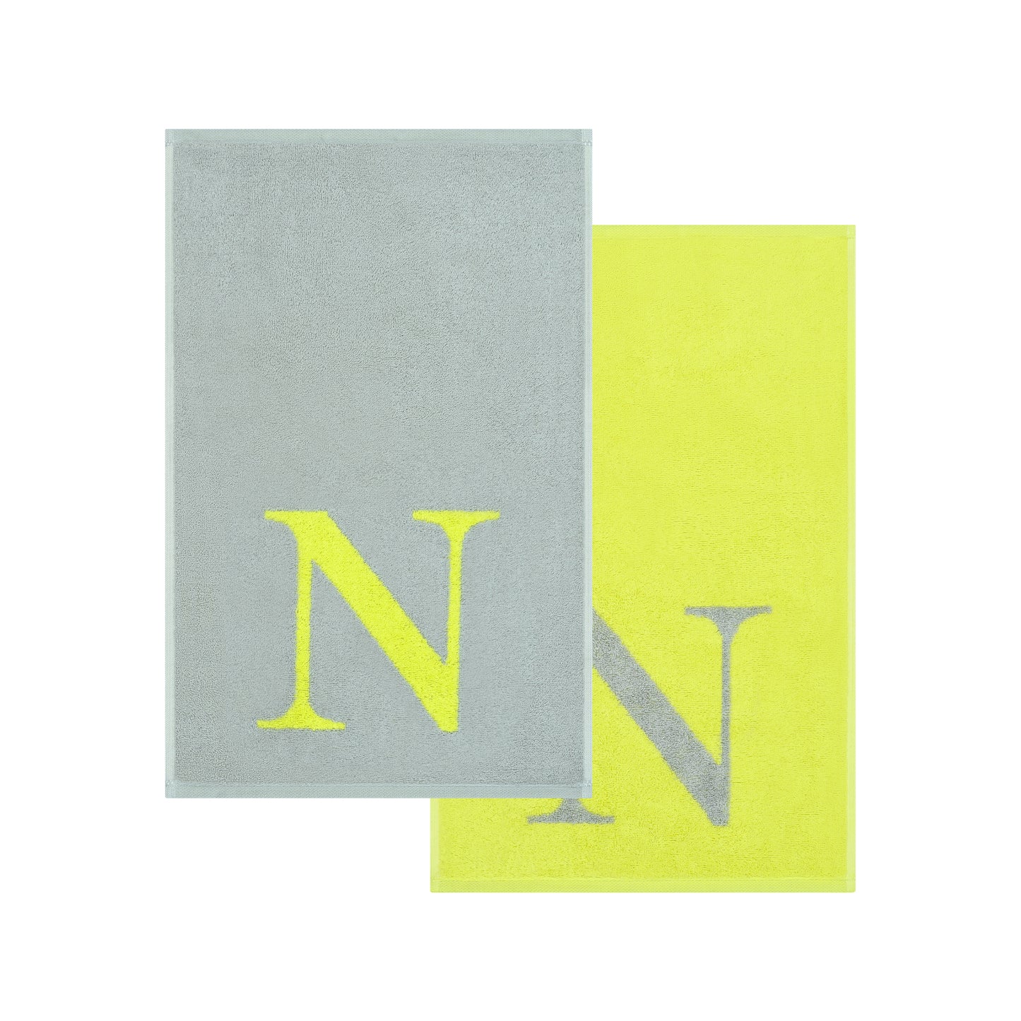 2er Set - Kleines Handtuch mit Buchstabe "N" – Silber / Lime