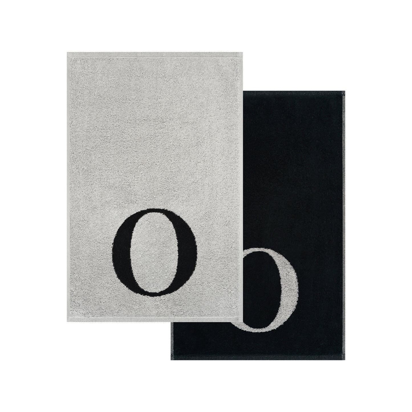 2er Set - Kleines Handtuch mit Buchstabe "O" – Silber / Schwarz