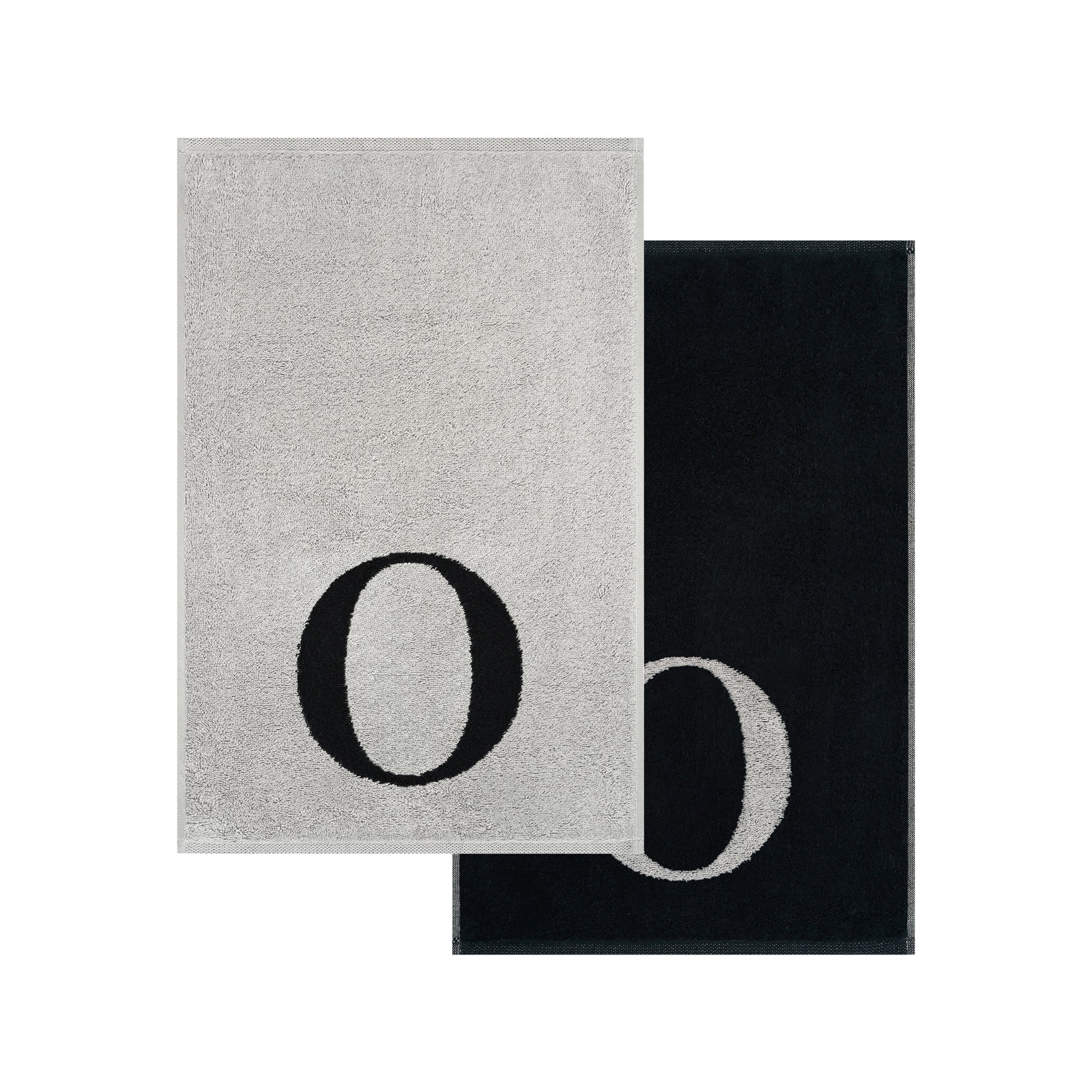 2er Set - Kleines Handtuch mit Buchstabe "O" – Silber / Schwarz