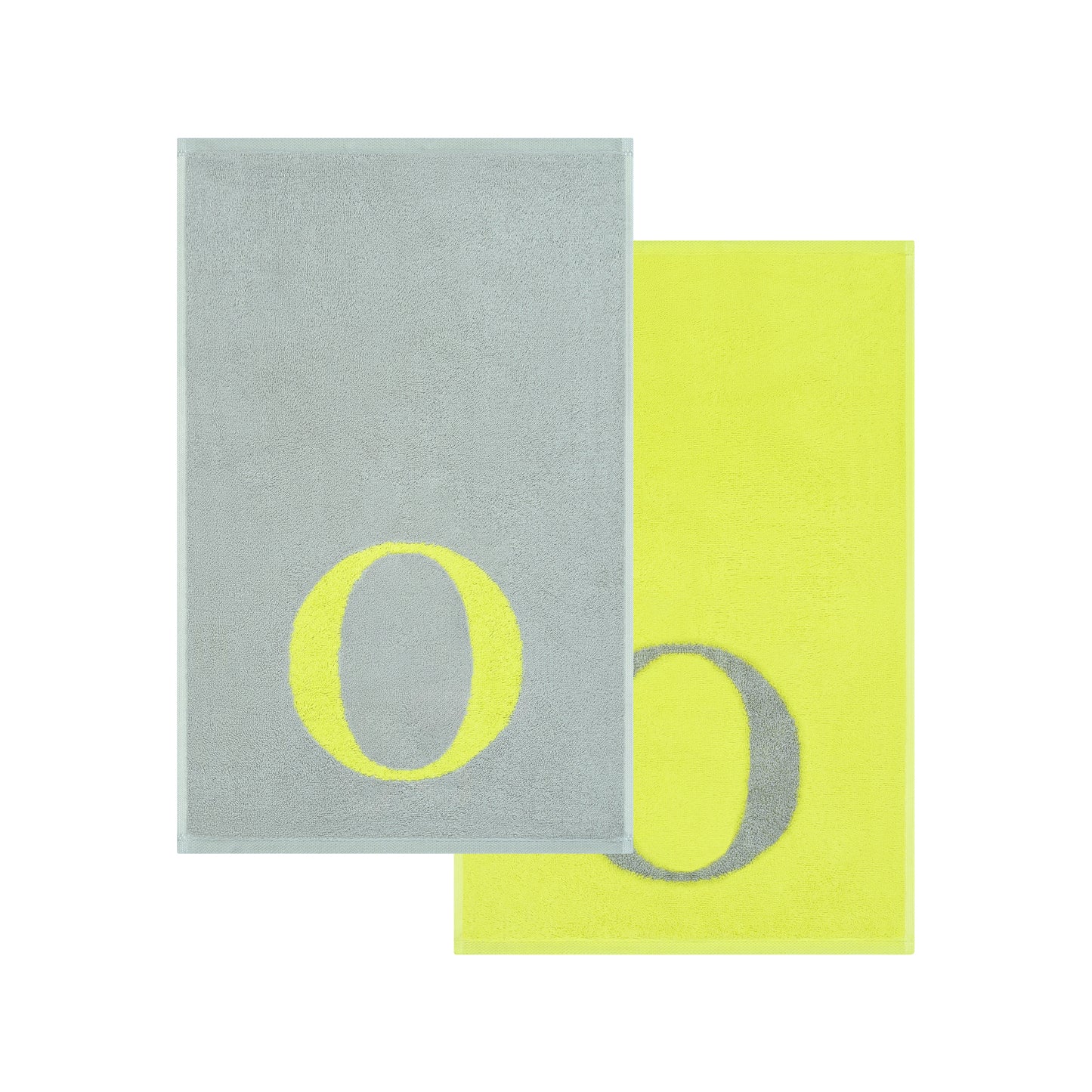2er Set - Kleines Handtuch mit Buchstabe "O" – Silber / Lime