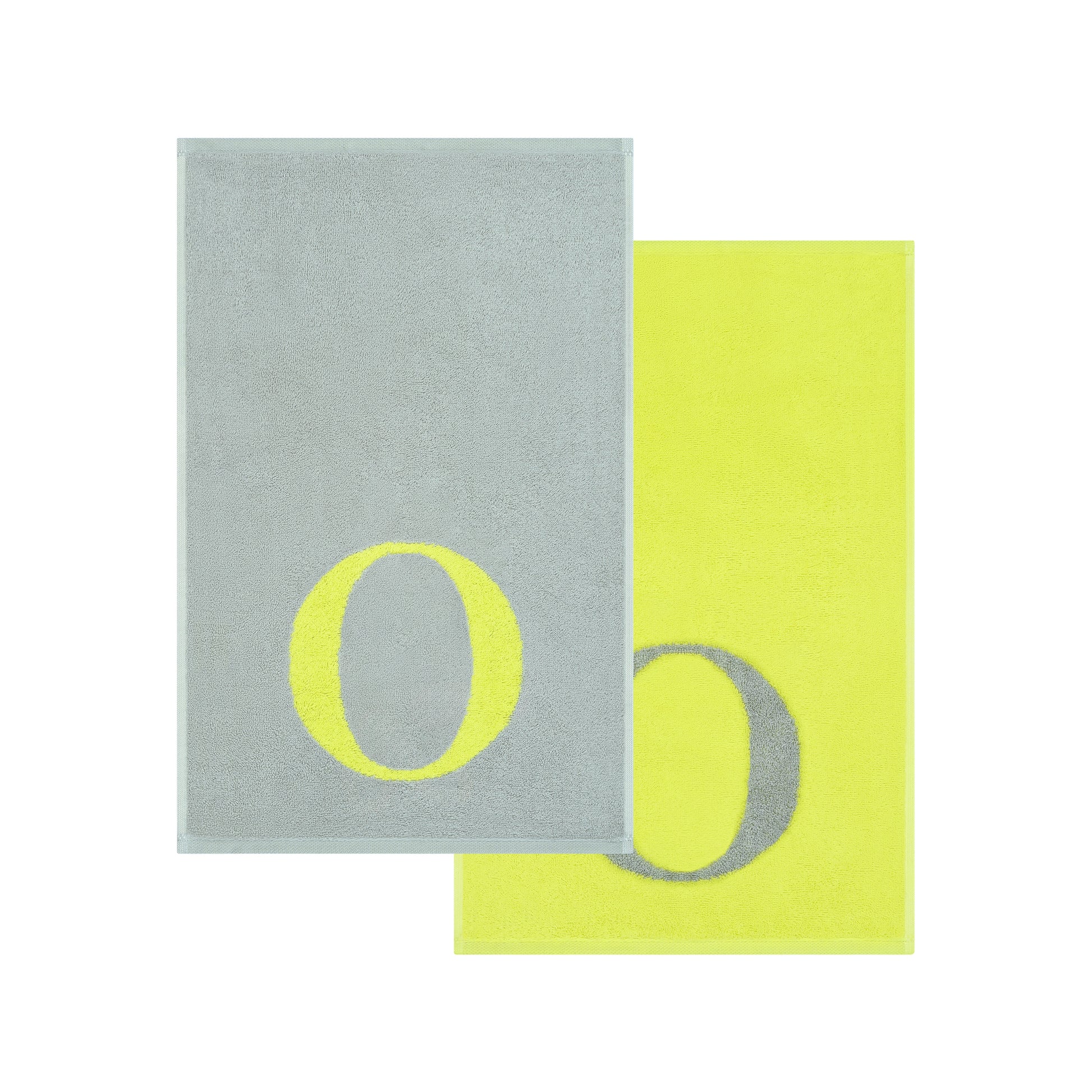 2er Set - Kleines Handtuch mit Buchstabe "O" – Silber / Lime