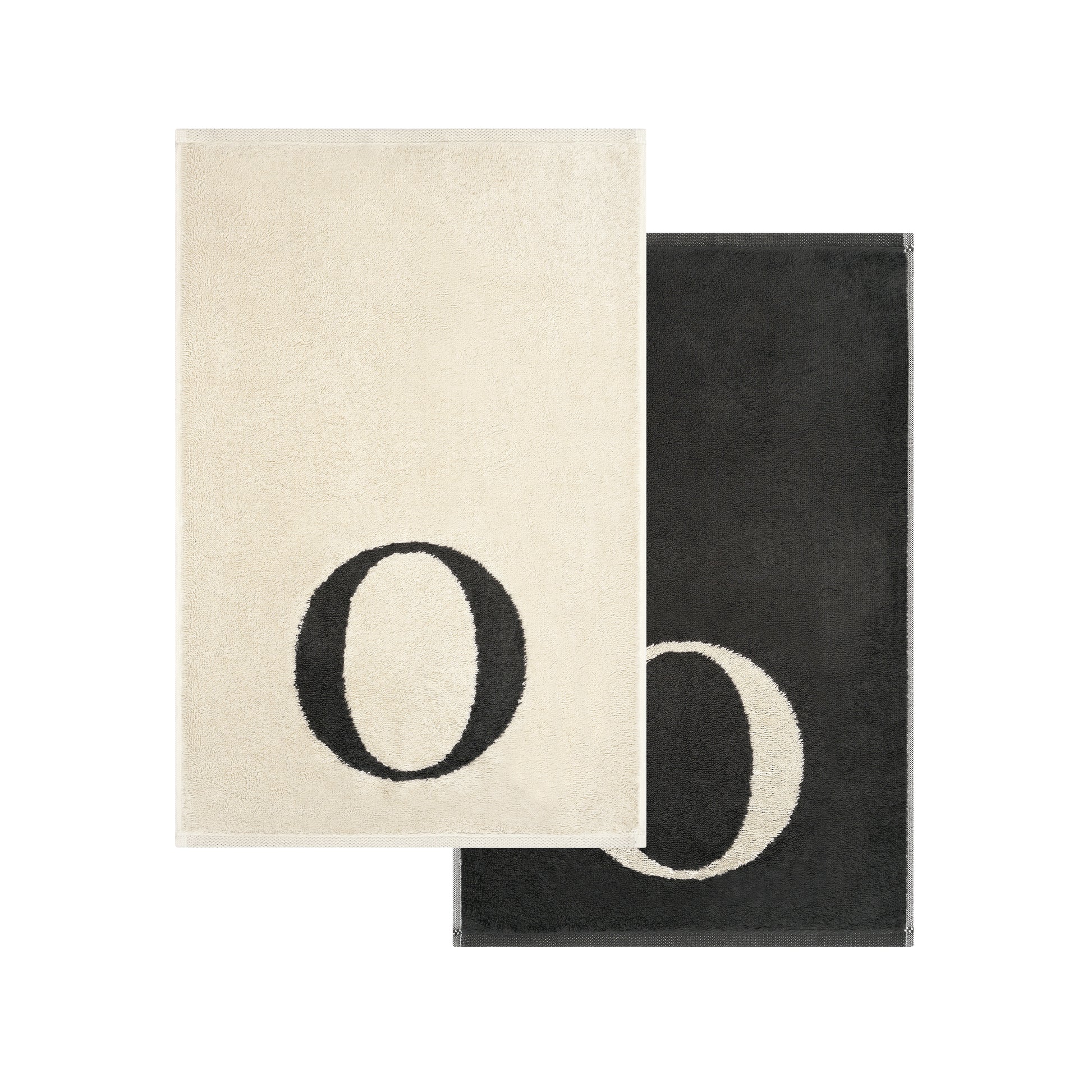 2er Set - Kleines Handtuch mit Buchstabe "O" – Natur / Dunkelgrau
