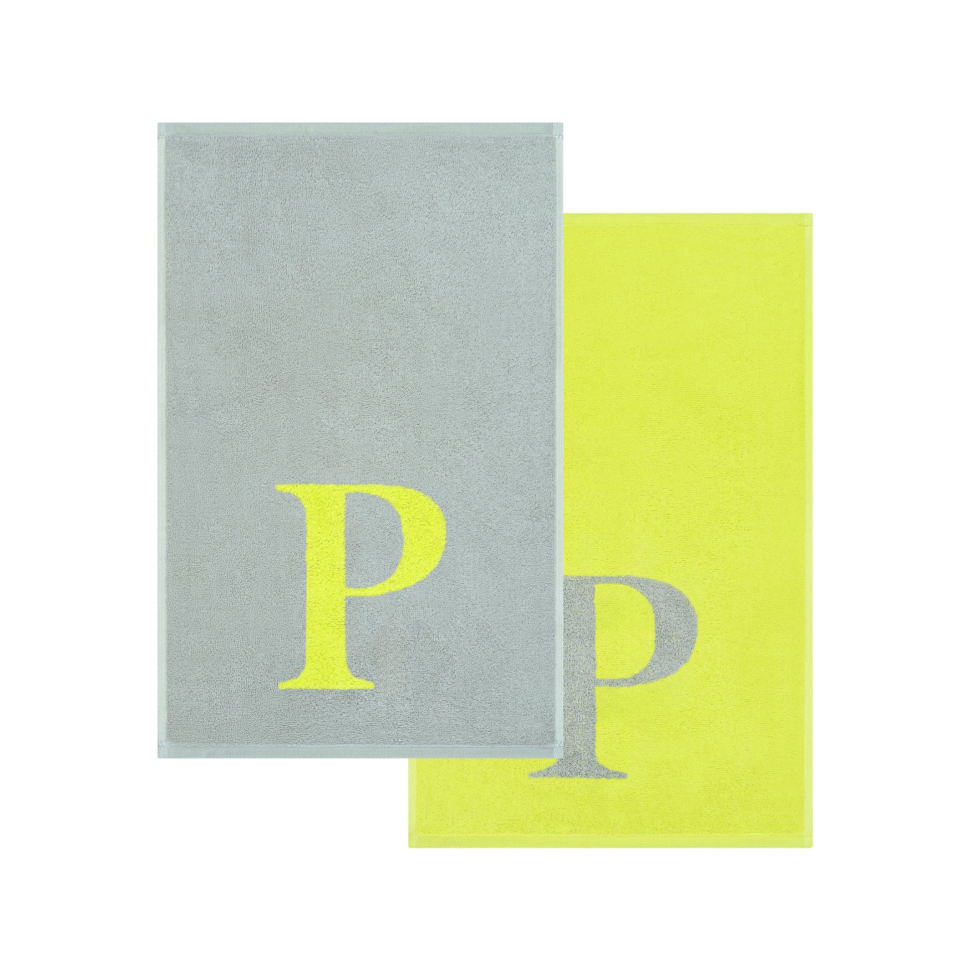2er Set - Kleines Handtuch mit Buchstabe "P" – Silber / Lime