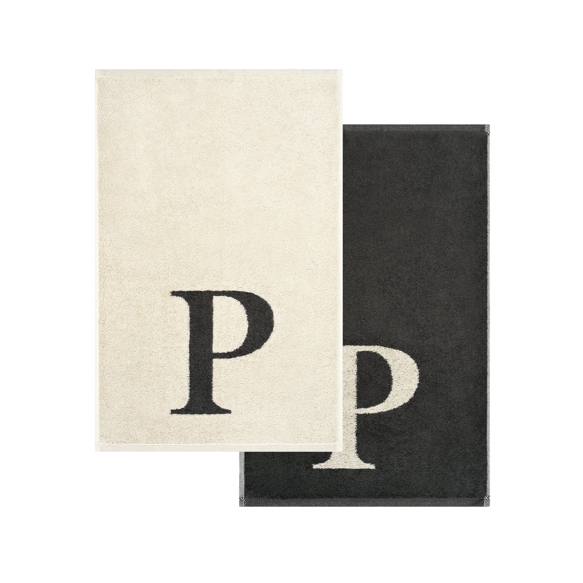 2er Set - Kleines Handtuch mit Buchstabe "P" – Natur / Dunkelgrau