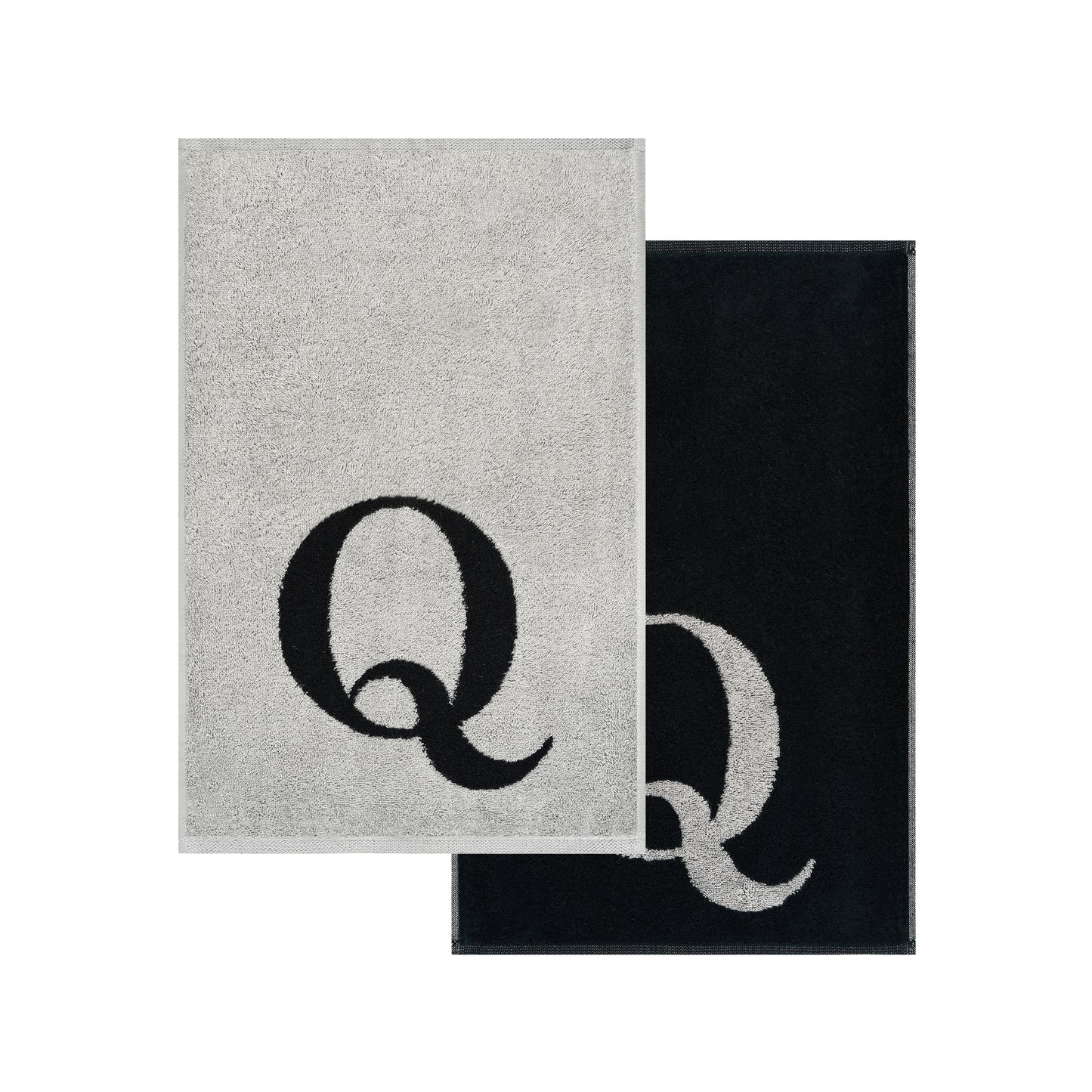 2er Set - Kleines Handtuch mit Buchstabe "Q" – Silber / Schwarz