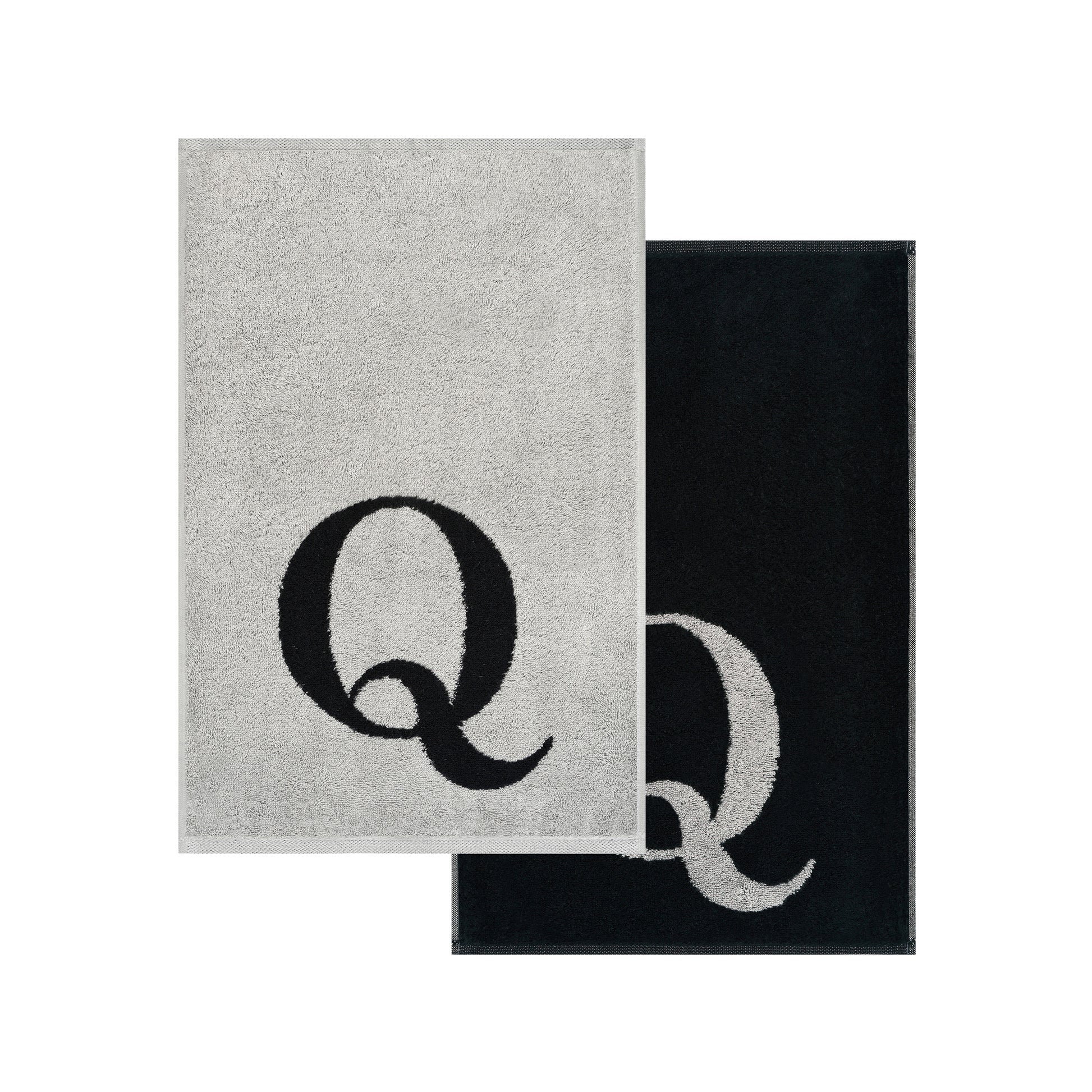 2er Set - Kleines Handtuch mit Buchstabe "Q" – Silber / Schwarz