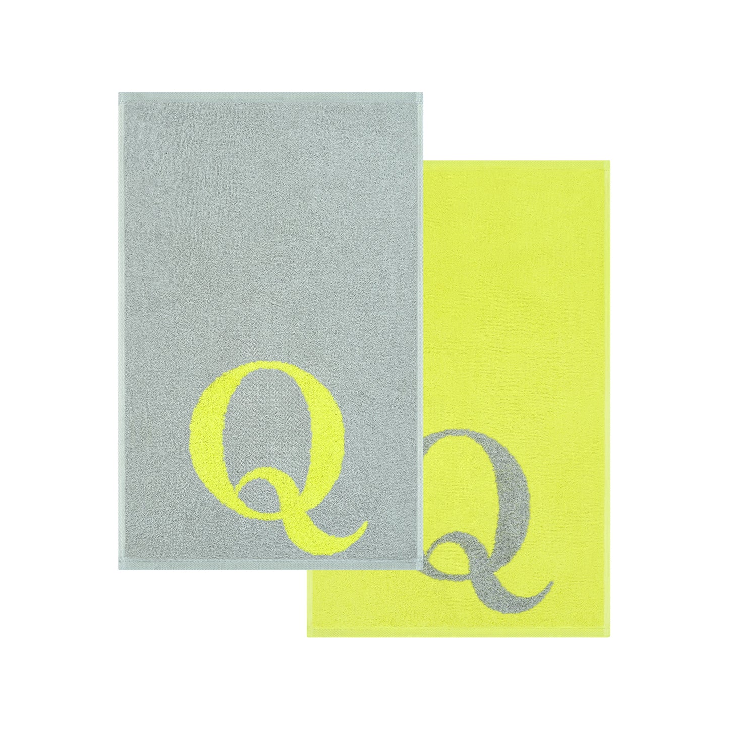 2er Set - Kleines Handtuch mit Buchstabe "Q" – Silber / Lime