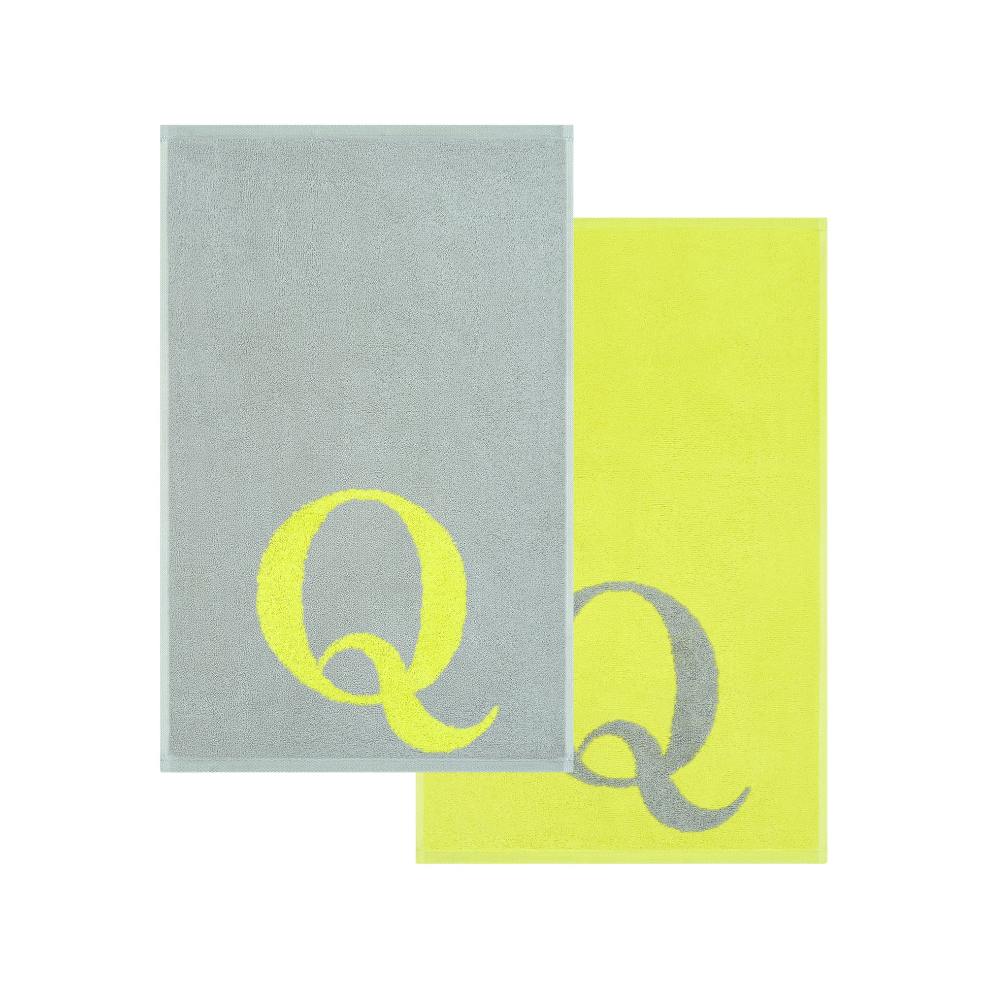 2er Set - Kleines Handtuch mit Buchstabe "Q" – Silber / Lime