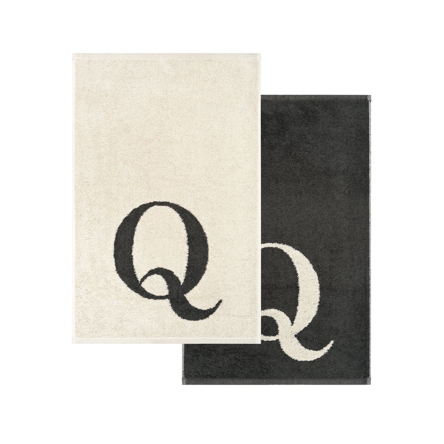 2er Set - Kleines Handtuch mit Buchstabe "Q" – Natur / Dunkelgrau