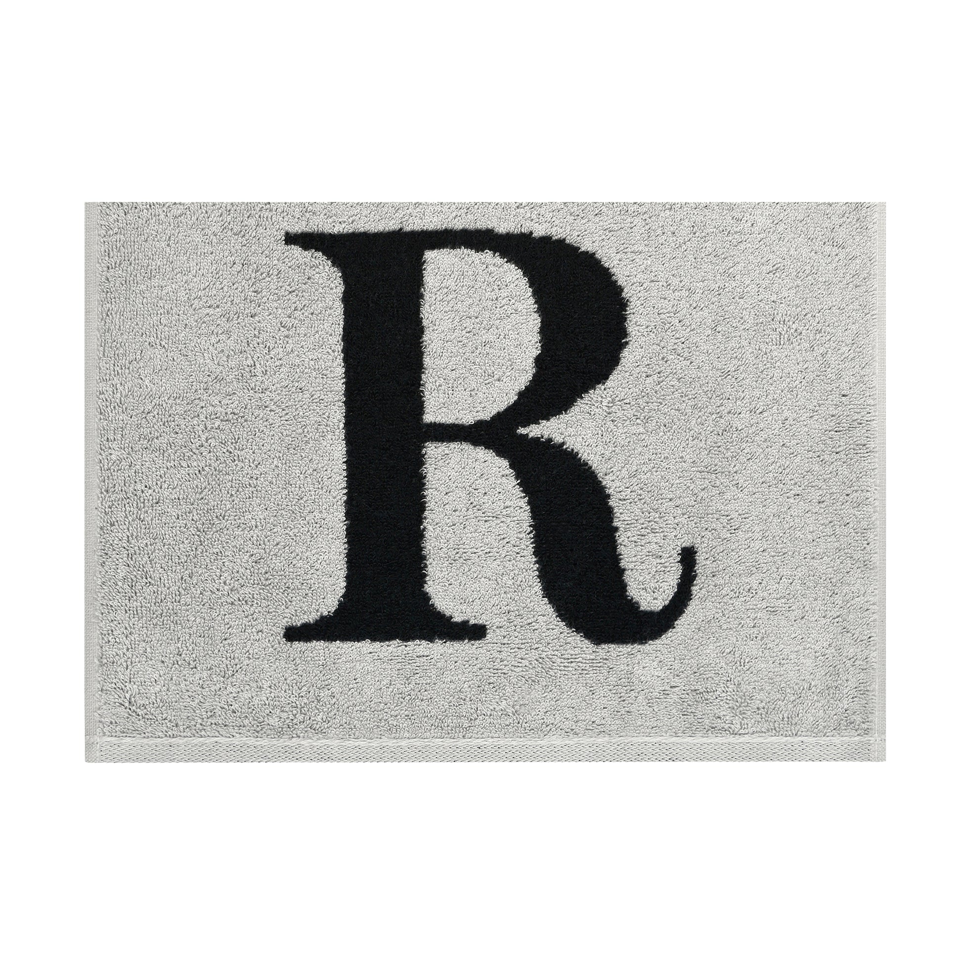 2er Set - Kleines Handtuch mit Buchstabe "R" – Silber / Schwarz