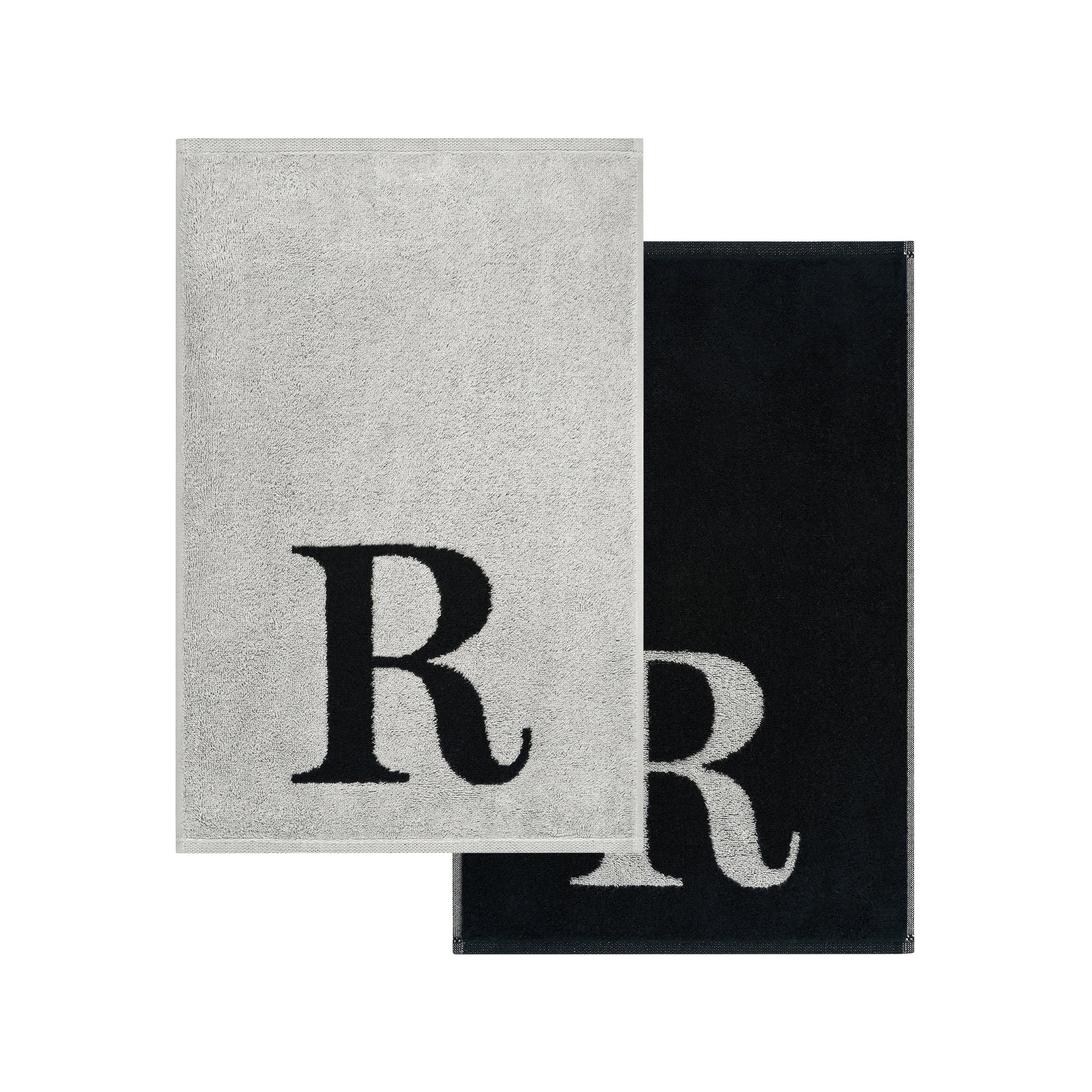 2er Set - Kleines Handtuch mit Buchstabe "R" – Silber / Schwarz