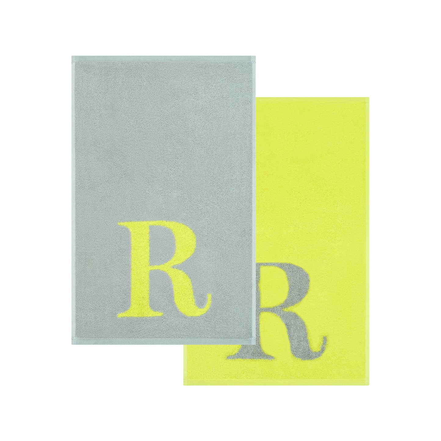 2er Set - Kleines Handtuch mit Buchstabe "R" – Silber / Lime