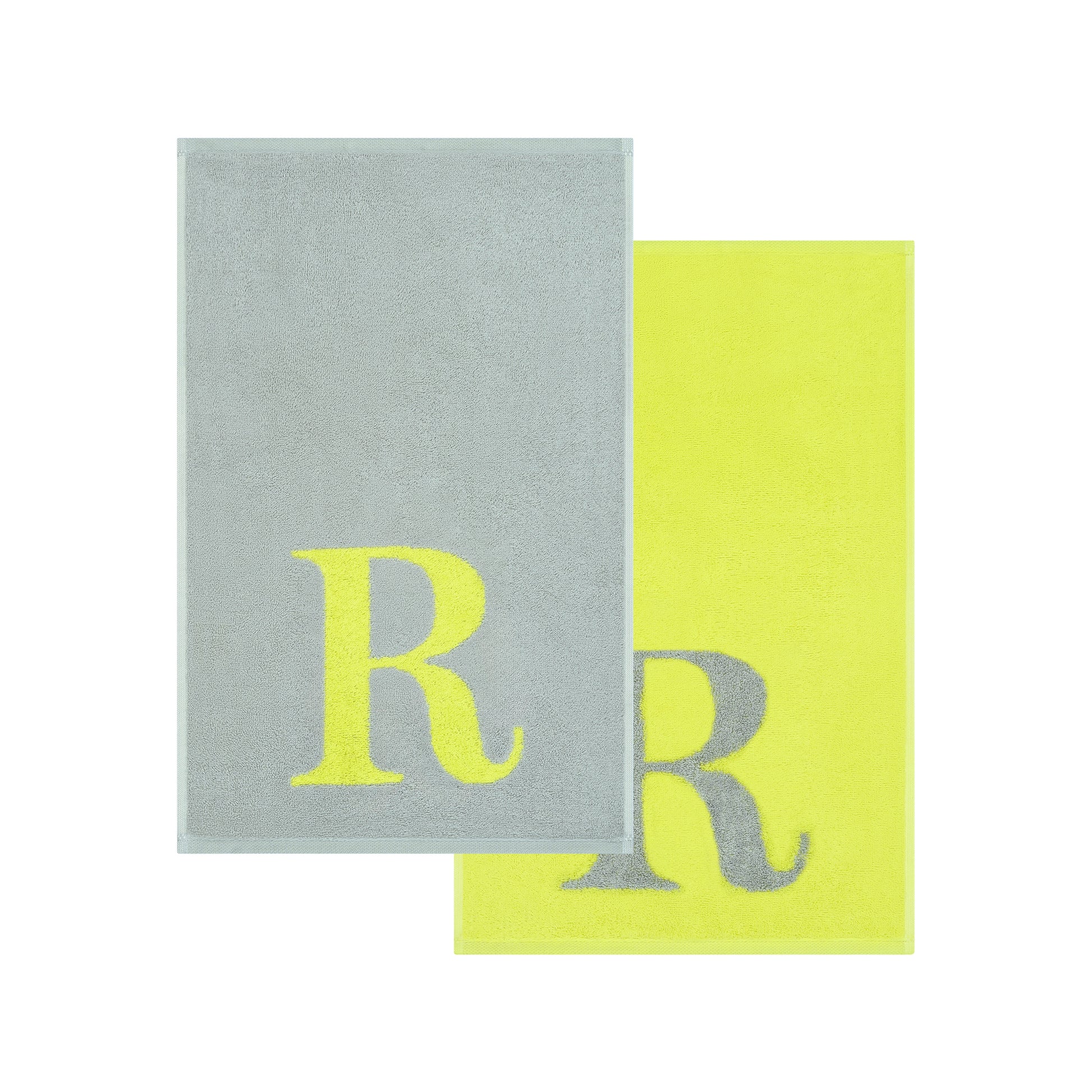 2er Set - Kleines Handtuch mit Buchstabe "R" – Silber / Lime