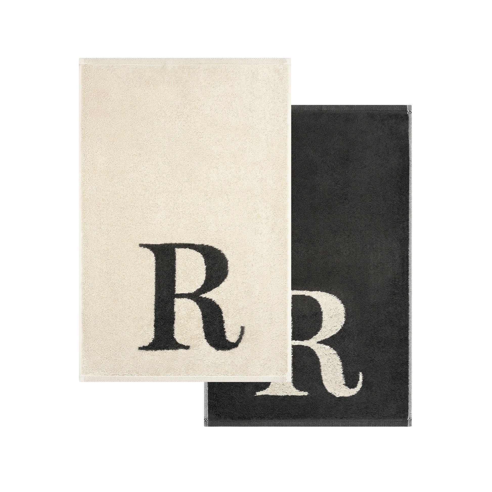 2er Set - Kleines Handtuch mit Buchstabe "R" – Natur / Dunkelgrau