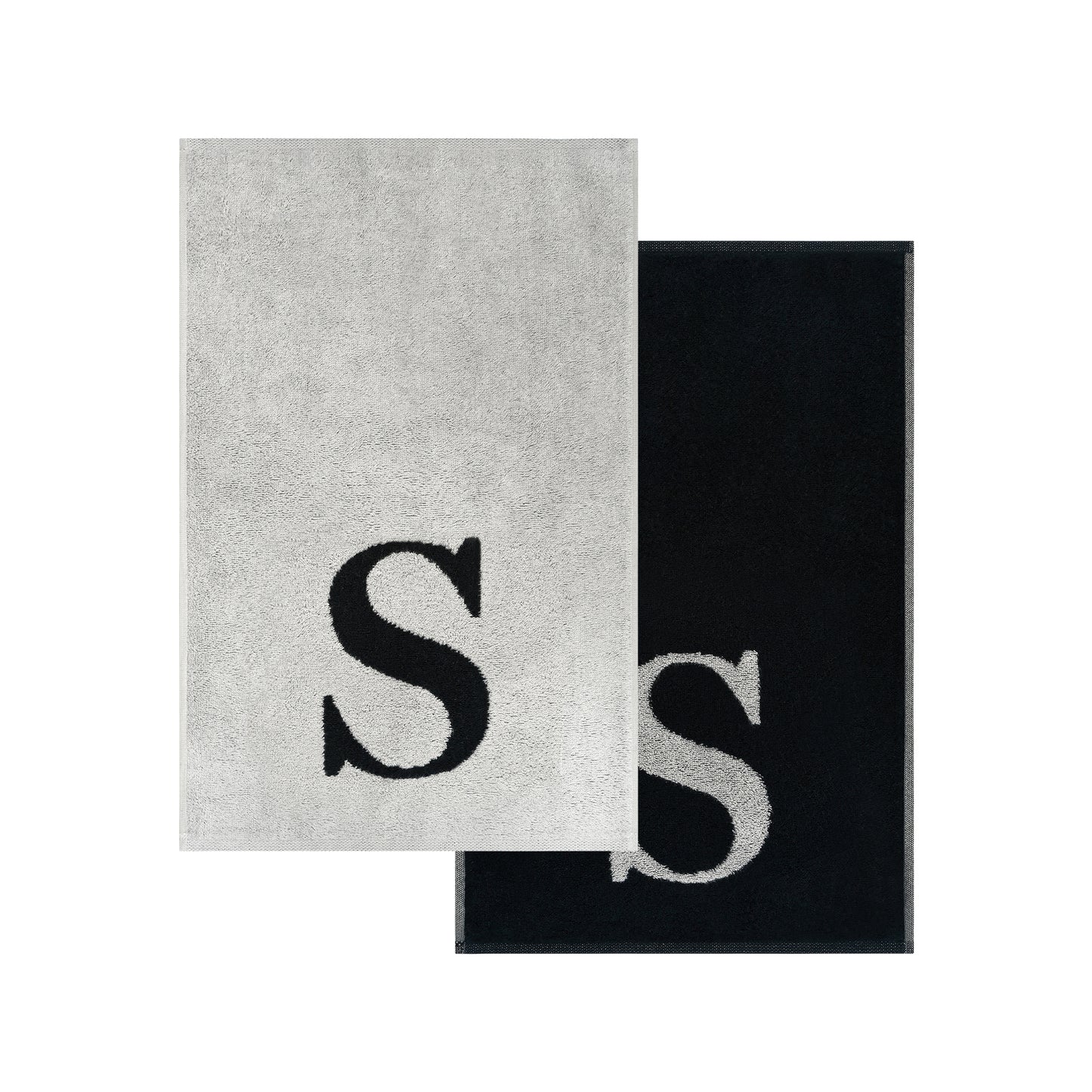 2er Set - Kleines Handtuch mit Buchstabe "S" – Silber / Schwarz