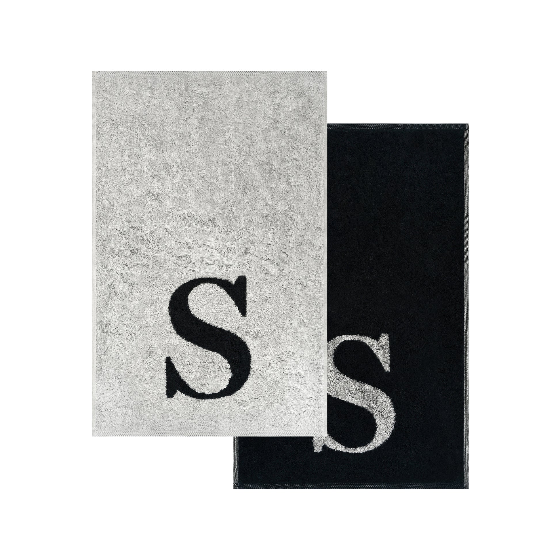 2er Set - Kleines Handtuch mit Buchstabe "S" – Silber / Schwarz