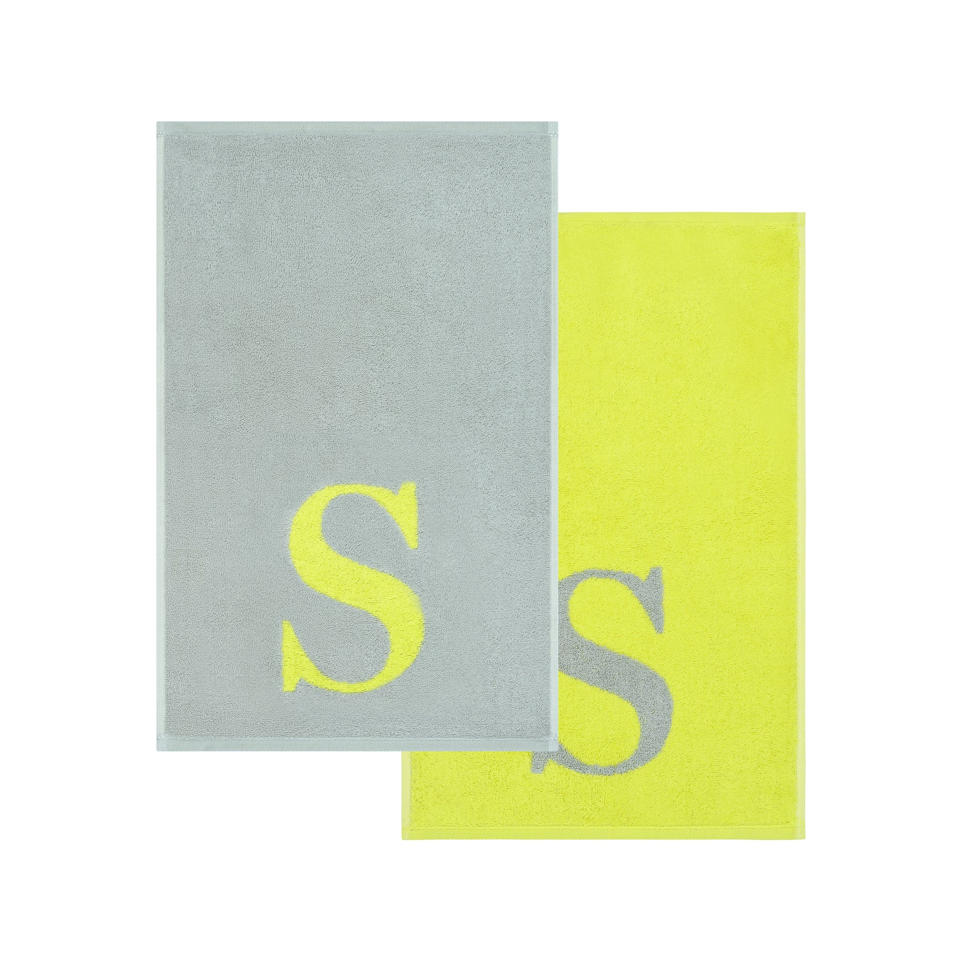 2er Set - Kleines Handtuch mit Buchstabe "S" – Silber / Lime