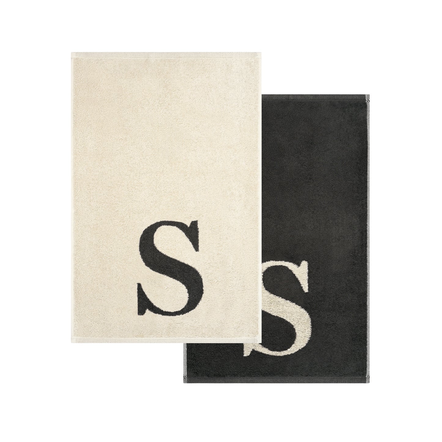 2er Set - Kleines Handtuch mit Buchstabe "S" – Natur / Dunkelgrau