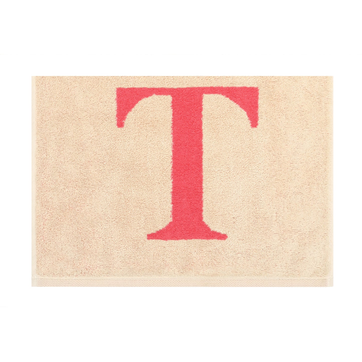 2er Set - Kleines Handtuch mit Buchstabe "T" – Natur / Pink / Orange