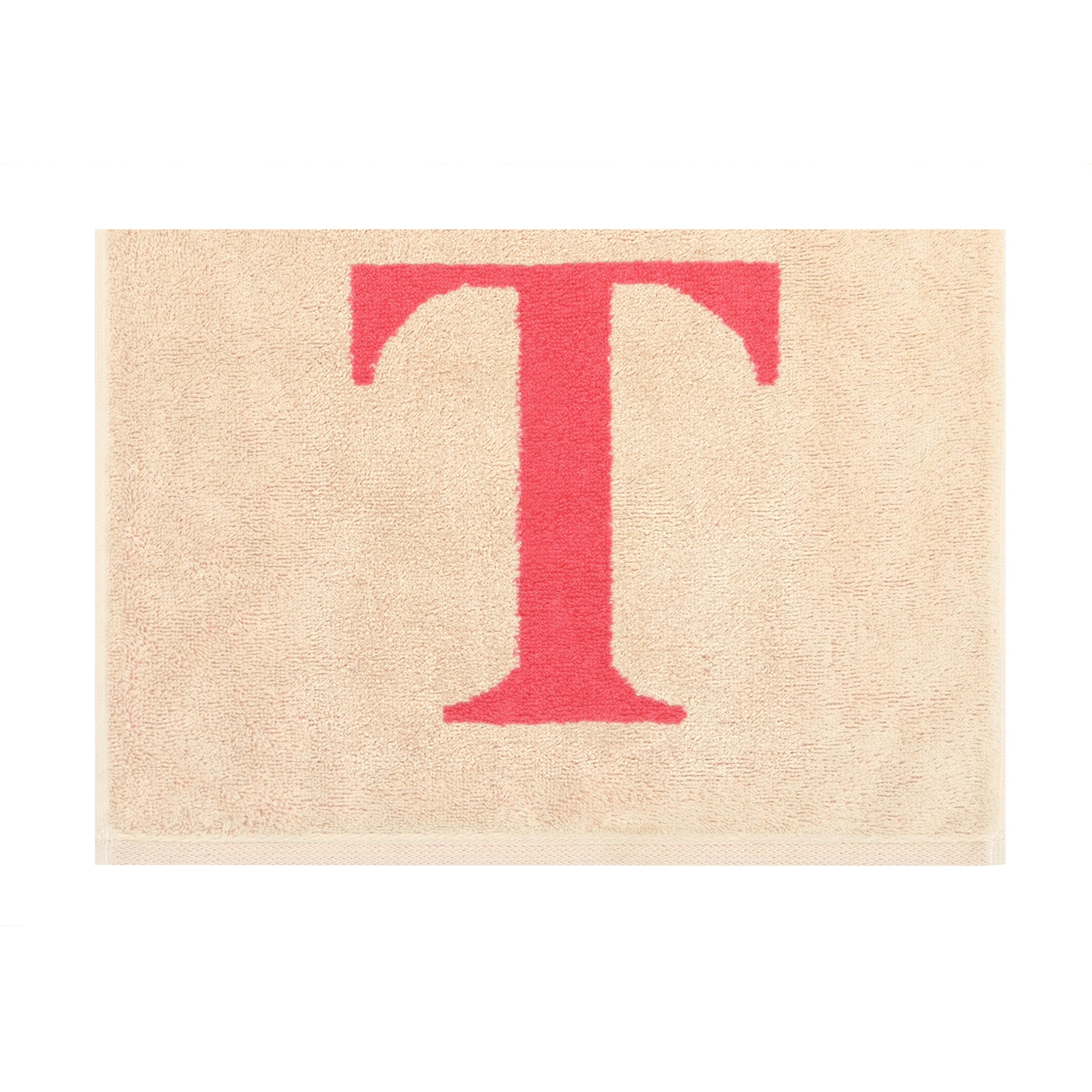 2er Set - Kleines Handtuch mit Buchstabe "T" – Natur / Pink / Orange