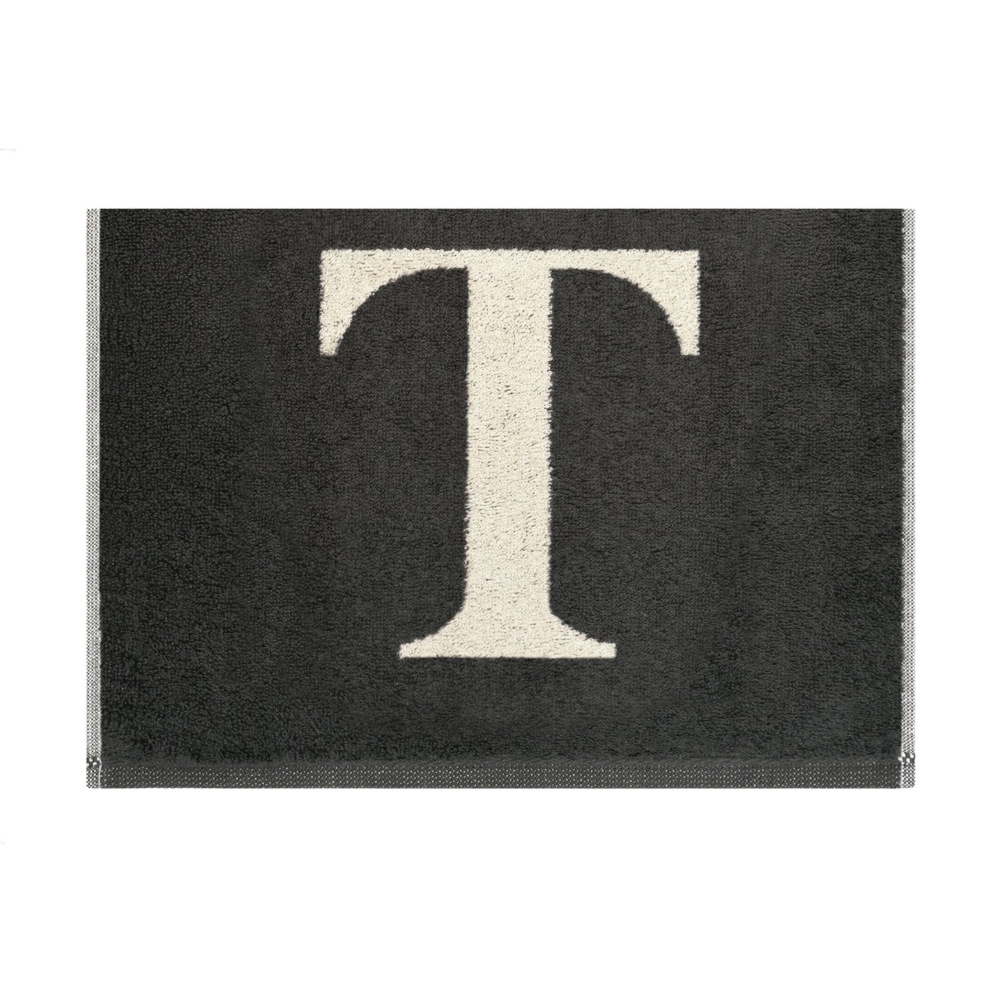 2er Set - Kleines Handtuch mit Buchstabe "T" – Natur / Dunkelgrau
