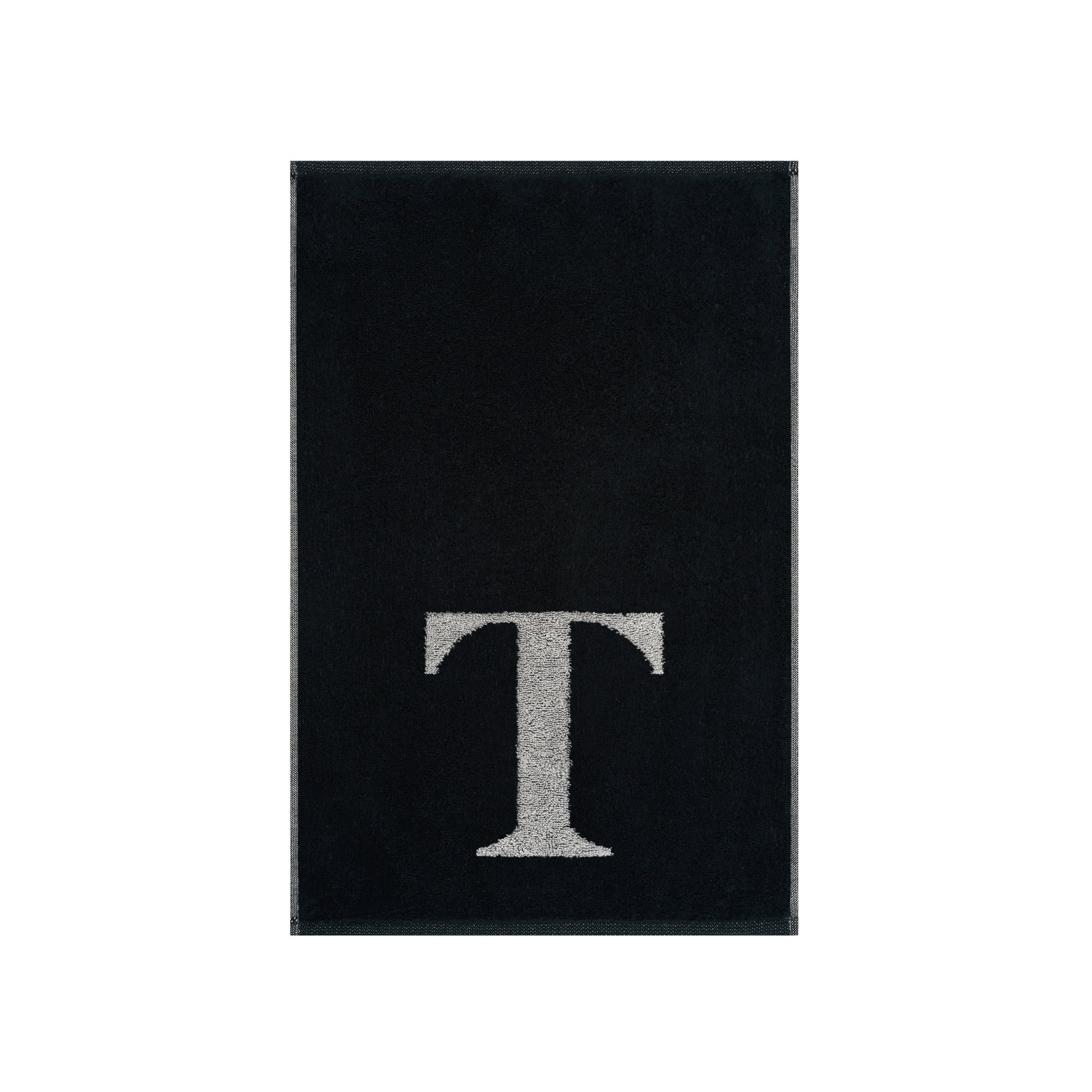2er Set - Kleines Handtuch mit Buchstabe "T" – Silber / Schwarz