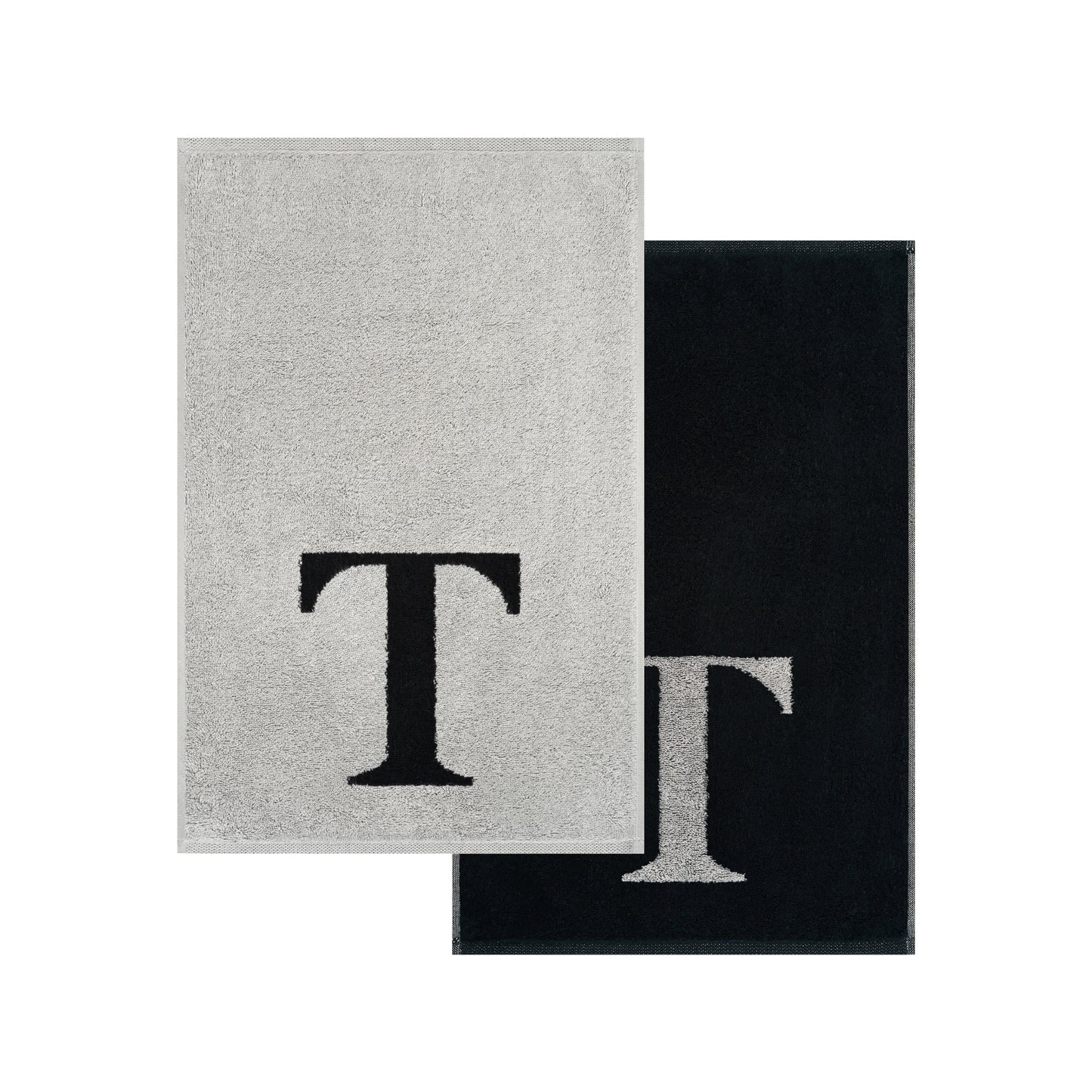 2er Set - Kleines Handtuch mit Buchstabe "T" – Silber / Schwarz