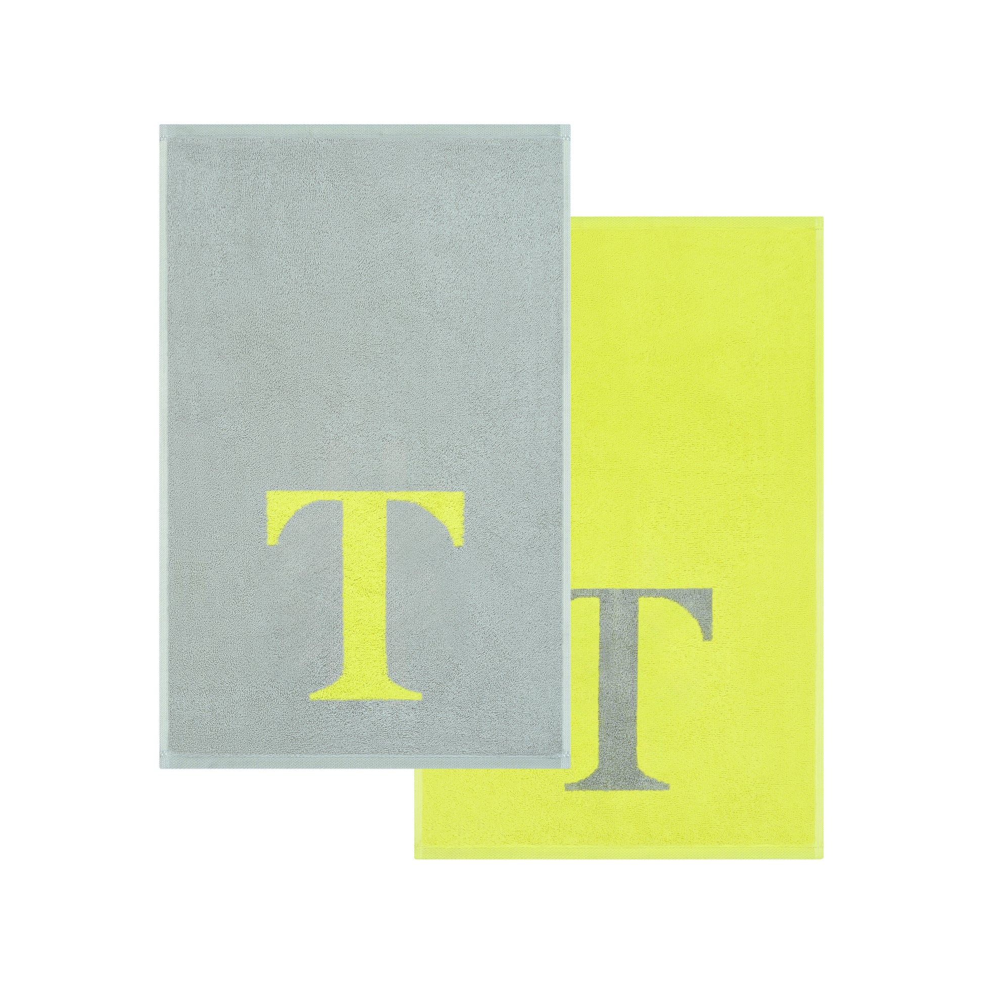 2er Set - Kleines Handtuch mit Buchstabe "T" – Silber / Lime