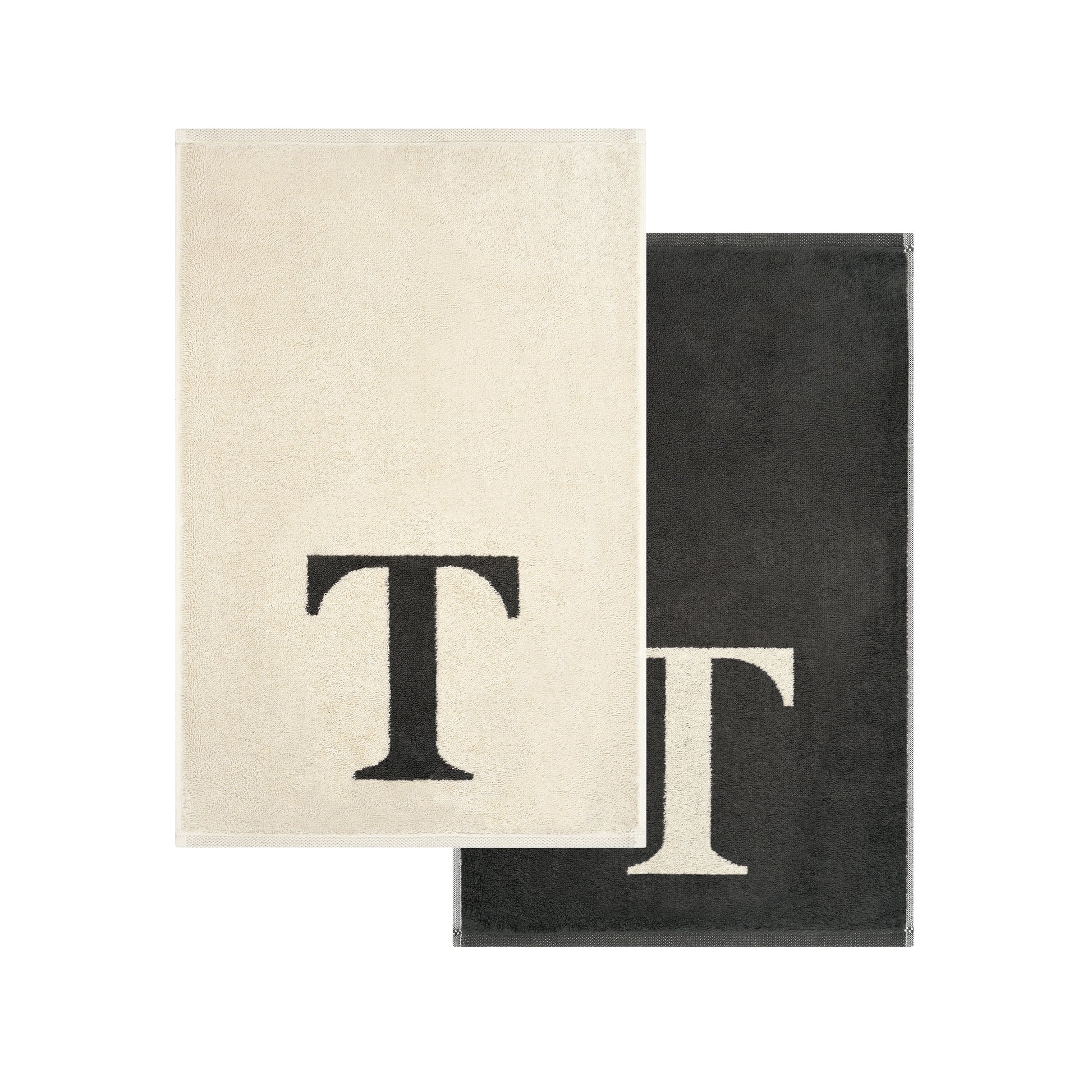 2er Set - Kleines Handtuch mit Buchstabe "T" – Natur / Dunkelgrau
