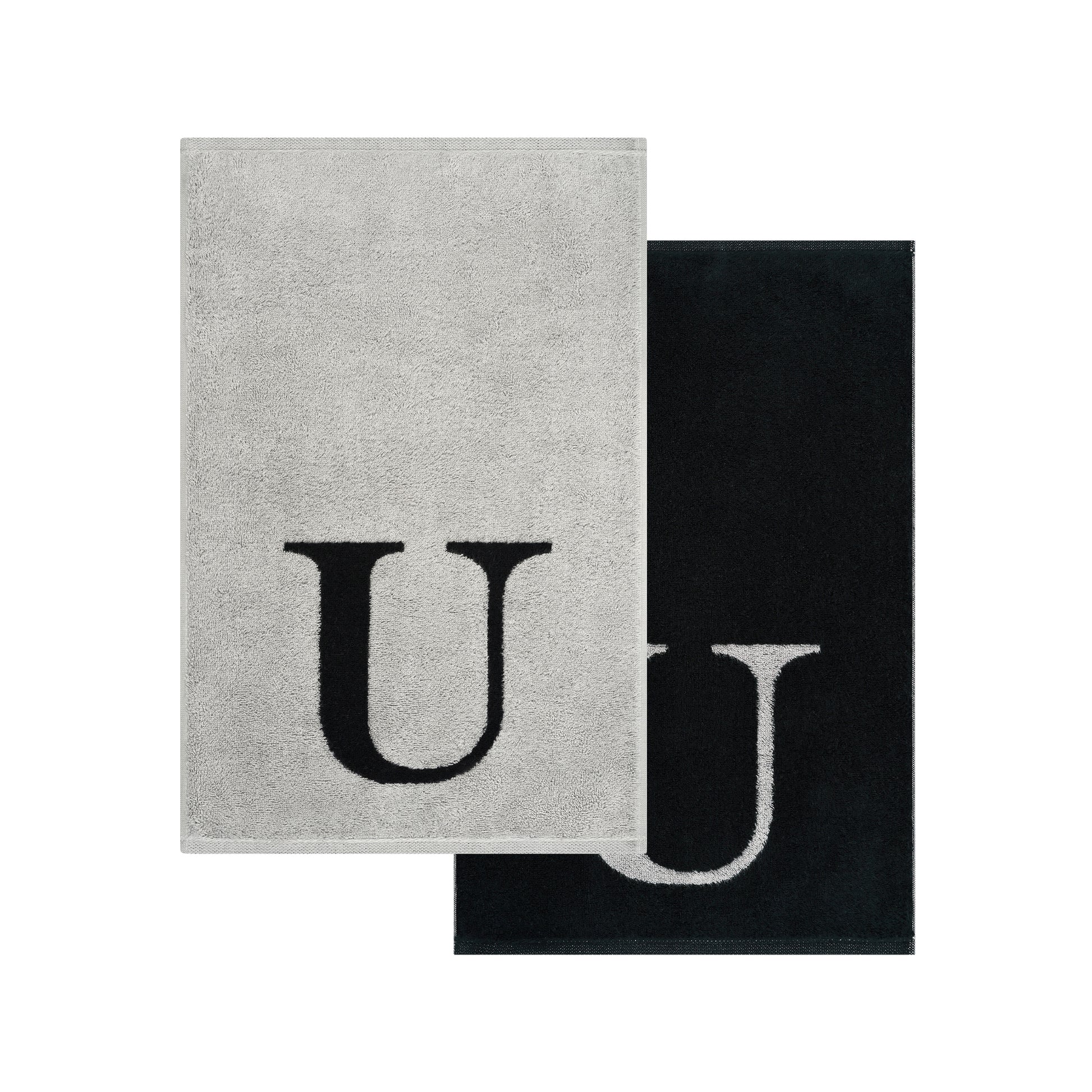 2er Set - Kleines Handtuch mit Buchstabe "U" – Silber / Schwarz