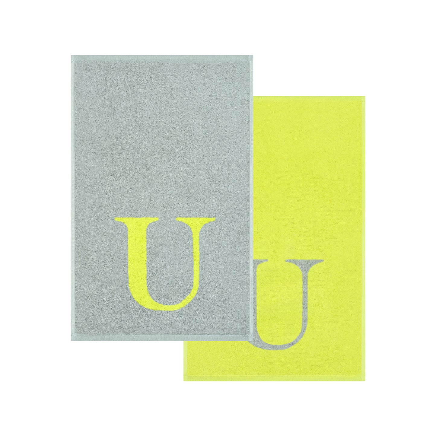 2er Set - Kleines Handtuch mit Buchstabe "U" – Silber / Lime
