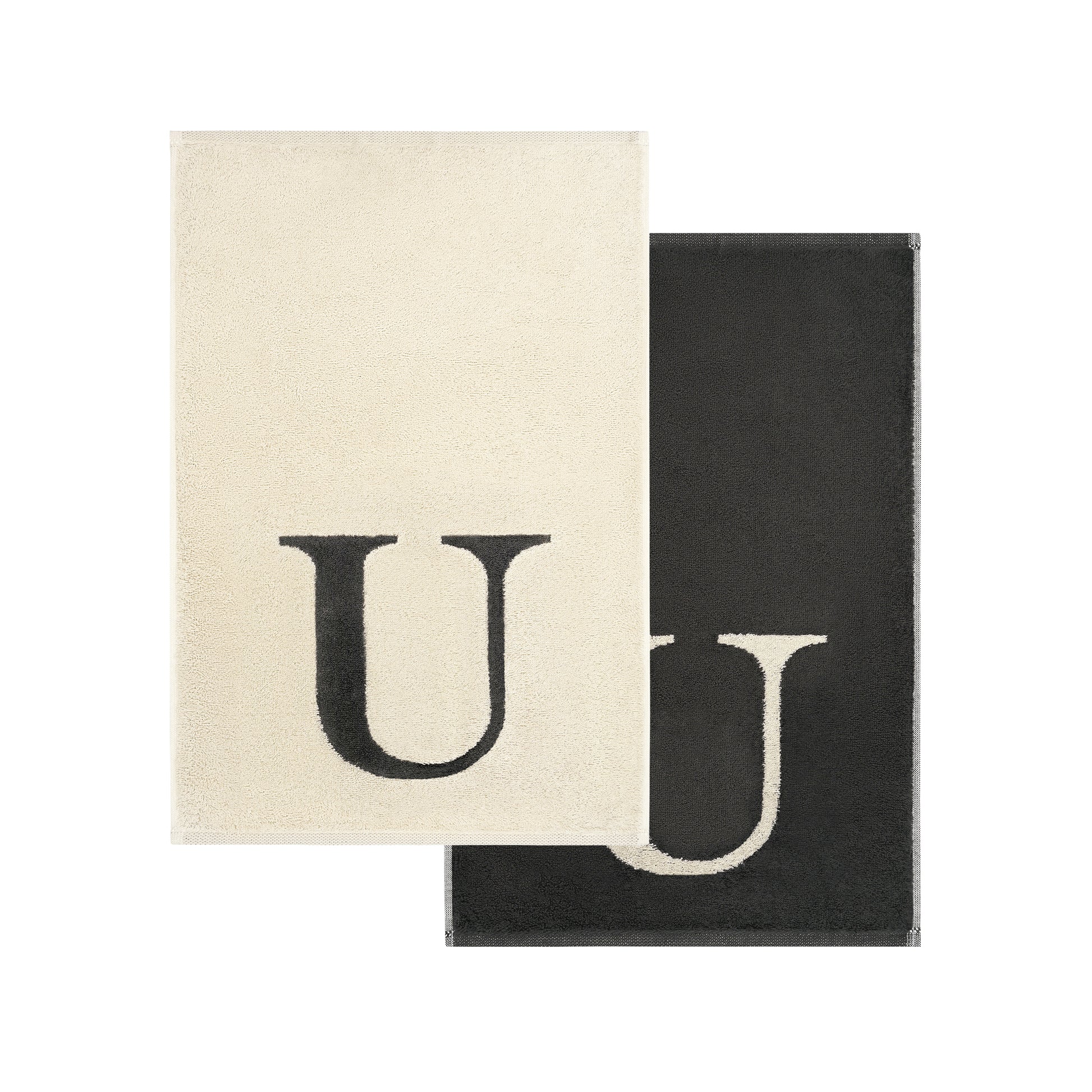 2er Set - Kleines Handtuch mit Buchstabe "U" – Natur / Dunkelgrau