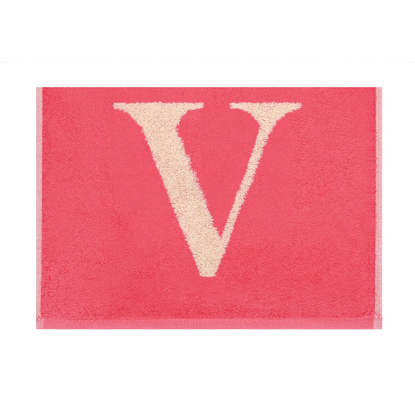 2er Set - Kleines Handtuch mit Buchstabe "V" – Natur / Pink / Orange