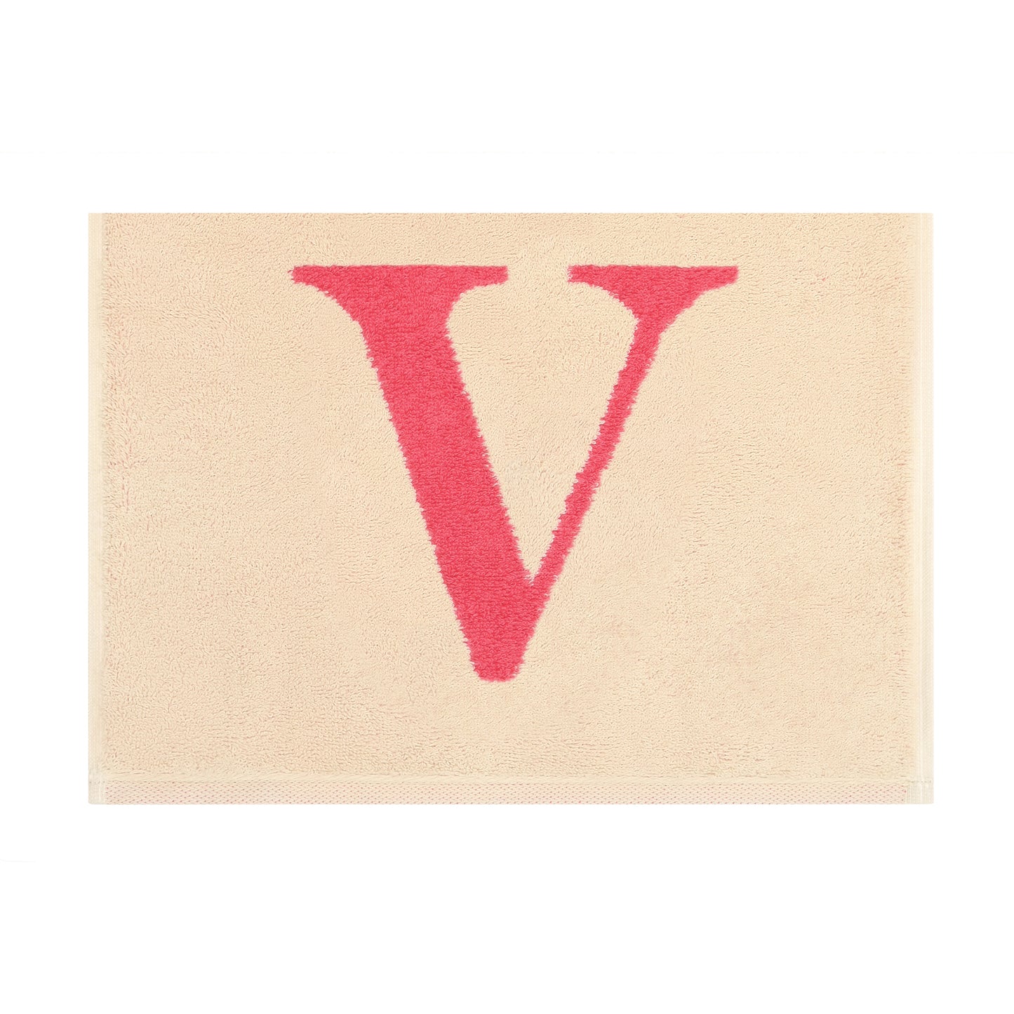 2er Set - Kleines Handtuch mit Buchstabe "V" – Natur / Pink / Orange