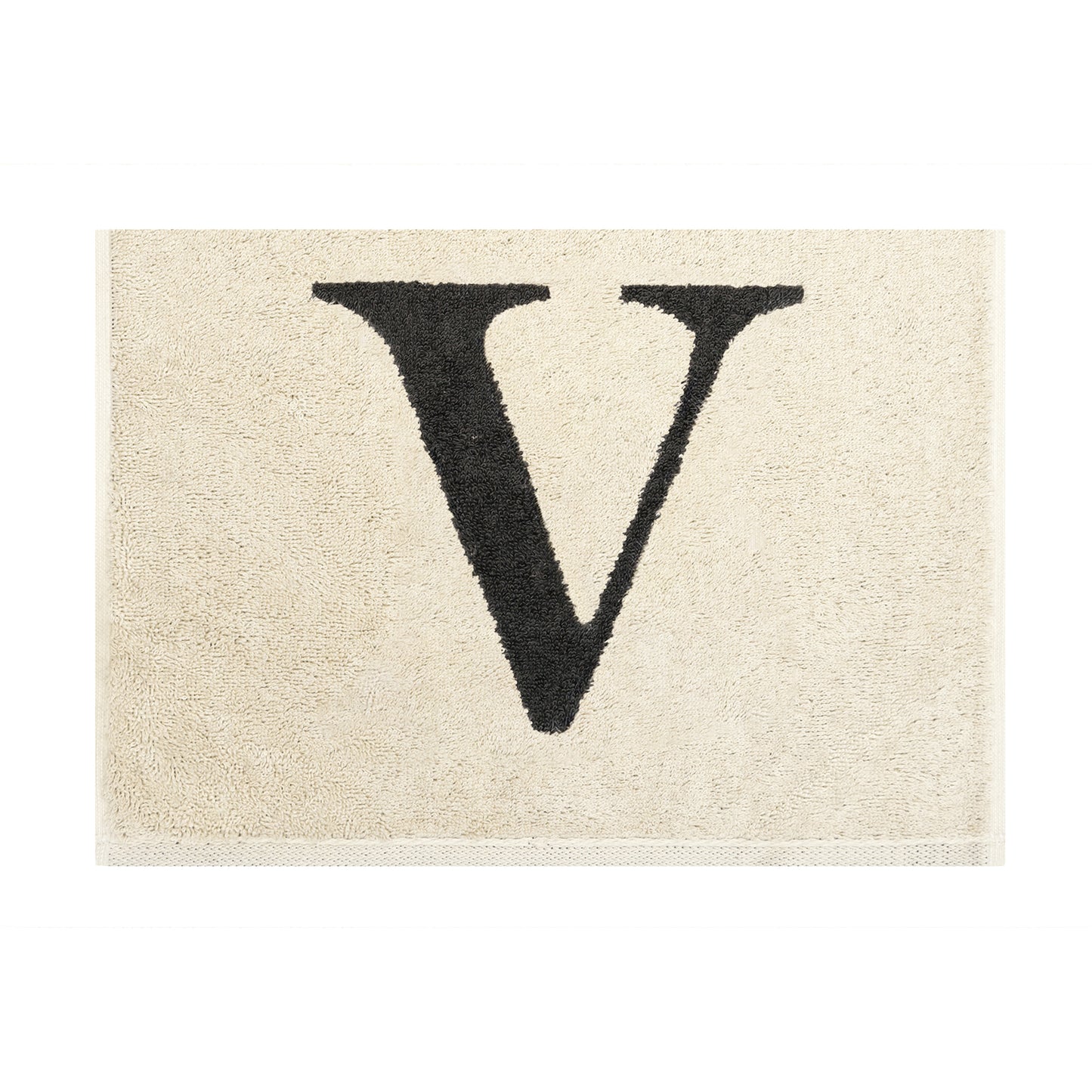 2er Set - Kleines Handtuch mit Buchstabe "V" – Natur / Dunkelgrau