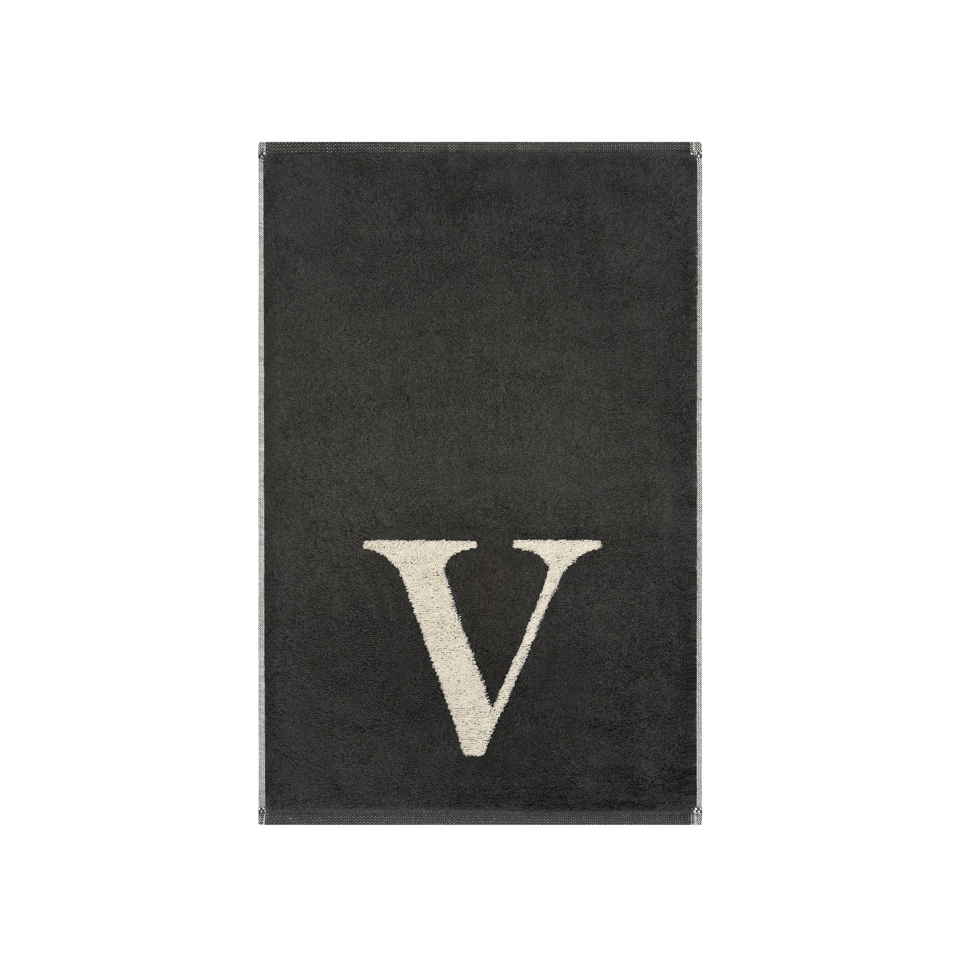 2er Set - Kleines Handtuch mit Buchstabe "V" – Natur / Dunkelgrau