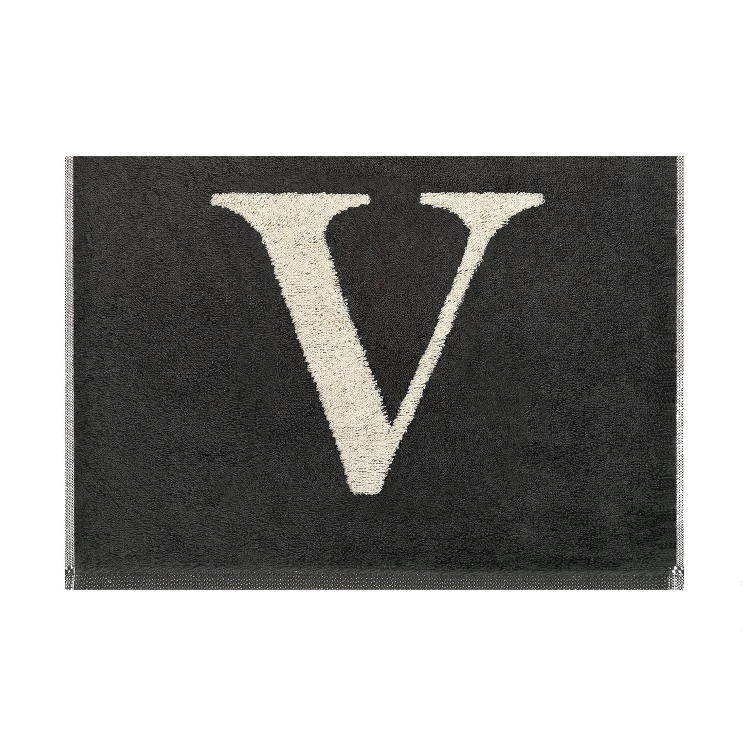2er Set - Kleines Handtuch mit Buchstabe "V" – Natur / Dunkelgrau