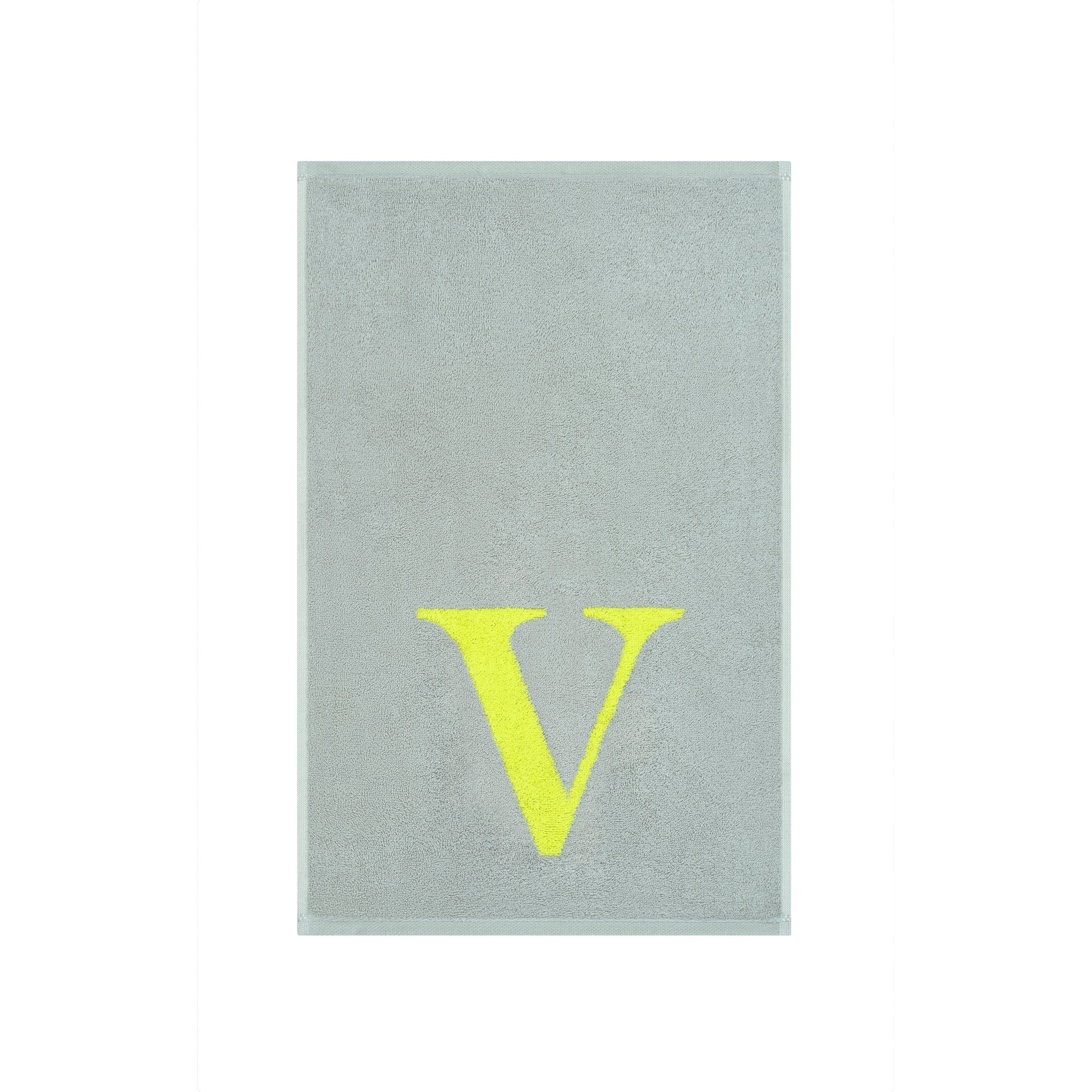 2er Set - Kleines Handtuch mit Buchstabe "V" – Silber / Lime