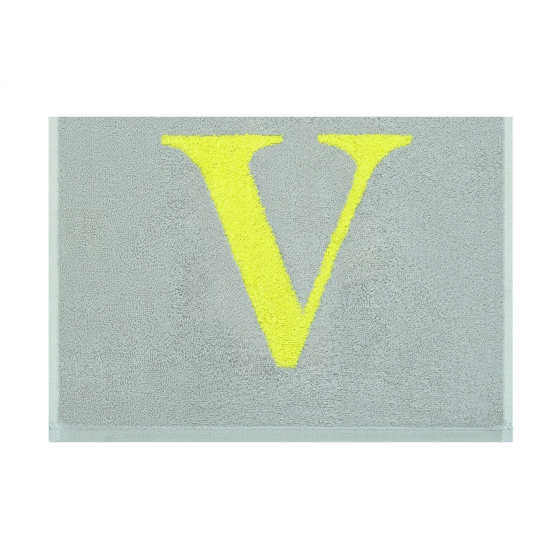 2er Set - Kleines Handtuch mit Buchstabe "V" – Silber / Lime