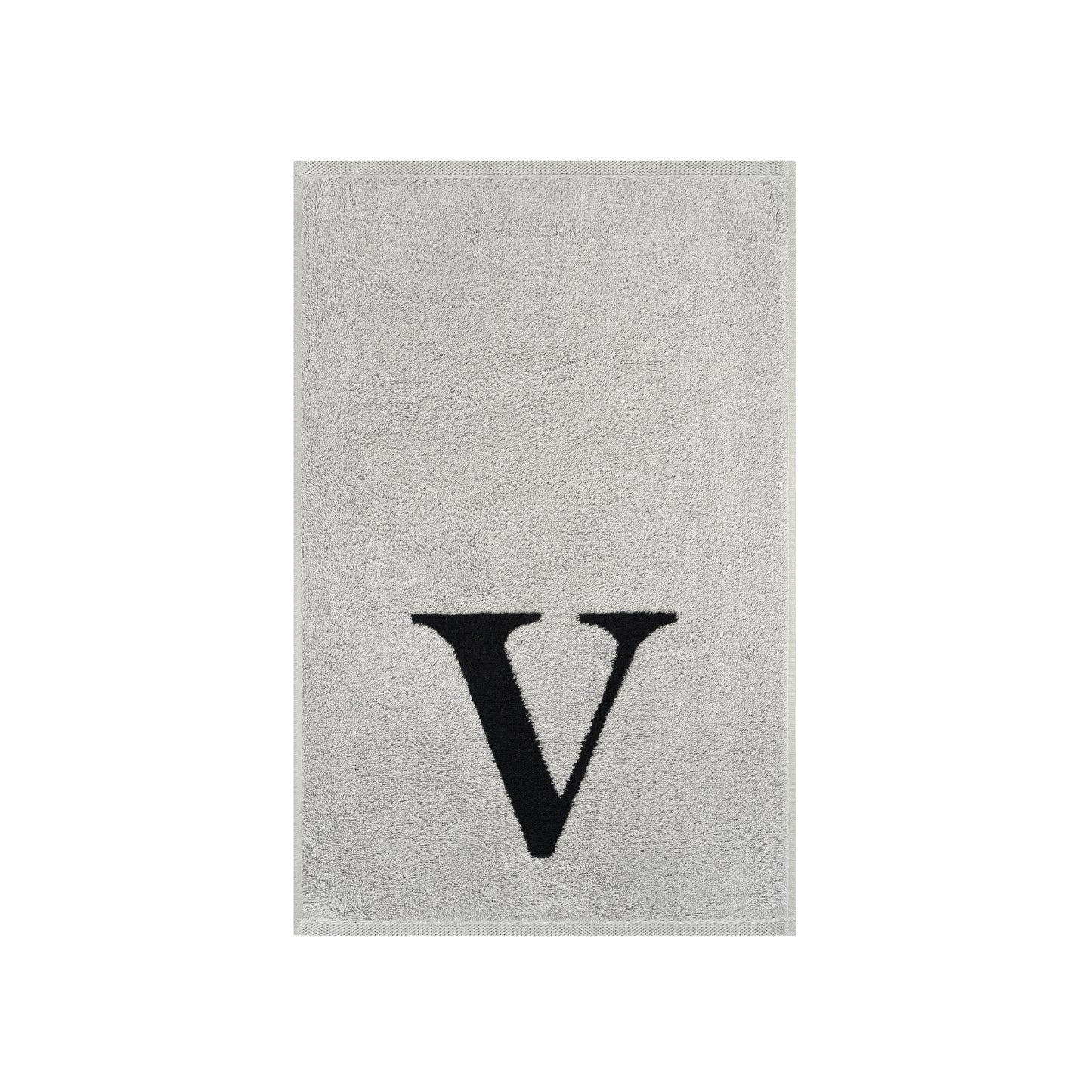 2er Set - Kleines Handtuch mit Buchstabe "V" – Silber / Schwarz