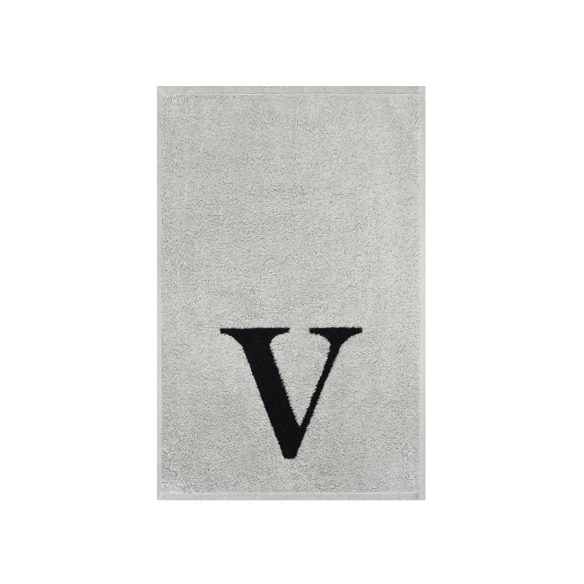 2er Set - Kleines Handtuch mit Buchstabe "V" – Silber / Schwarz