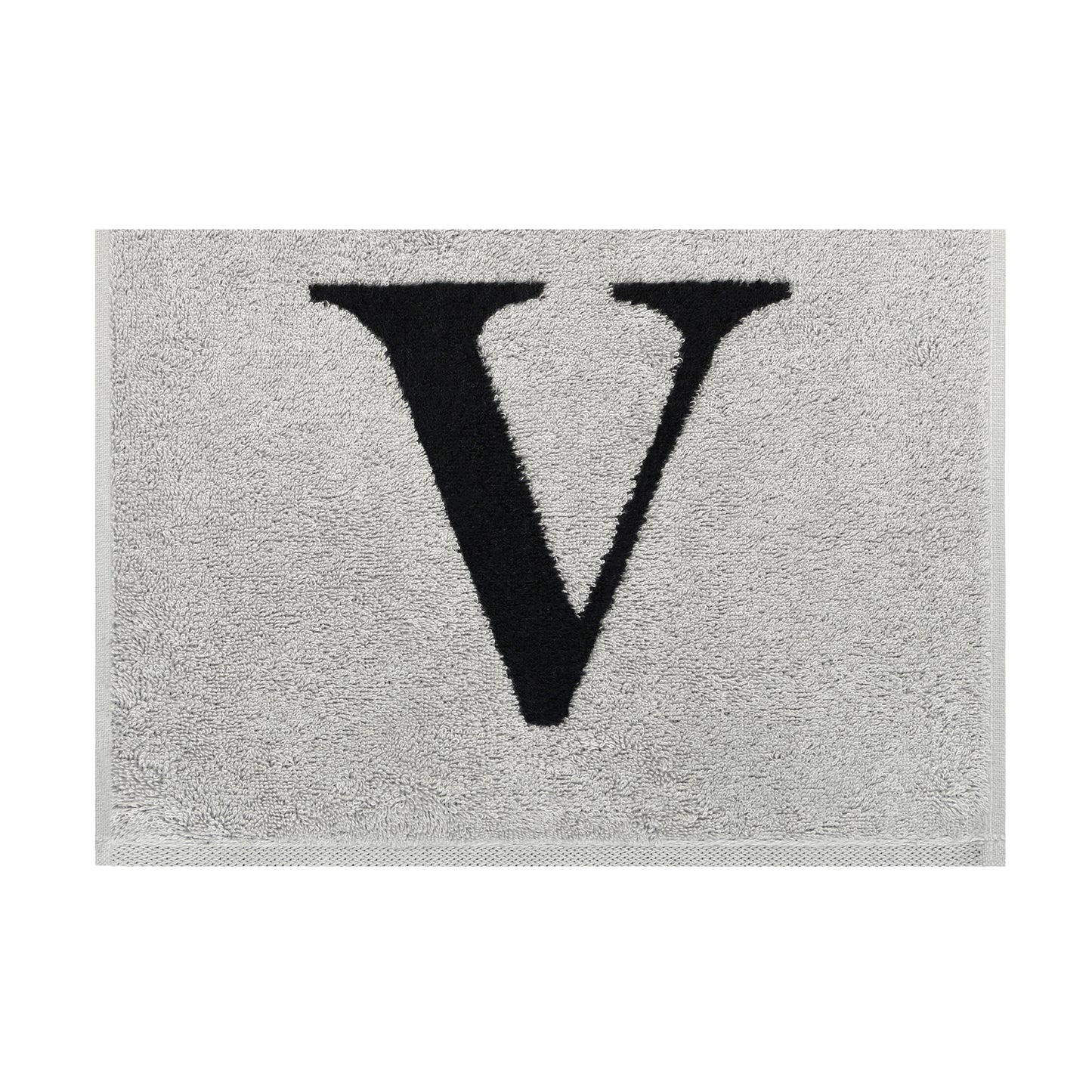 2er Set - Kleines Handtuch mit Buchstabe "V" – Silber / Schwarz