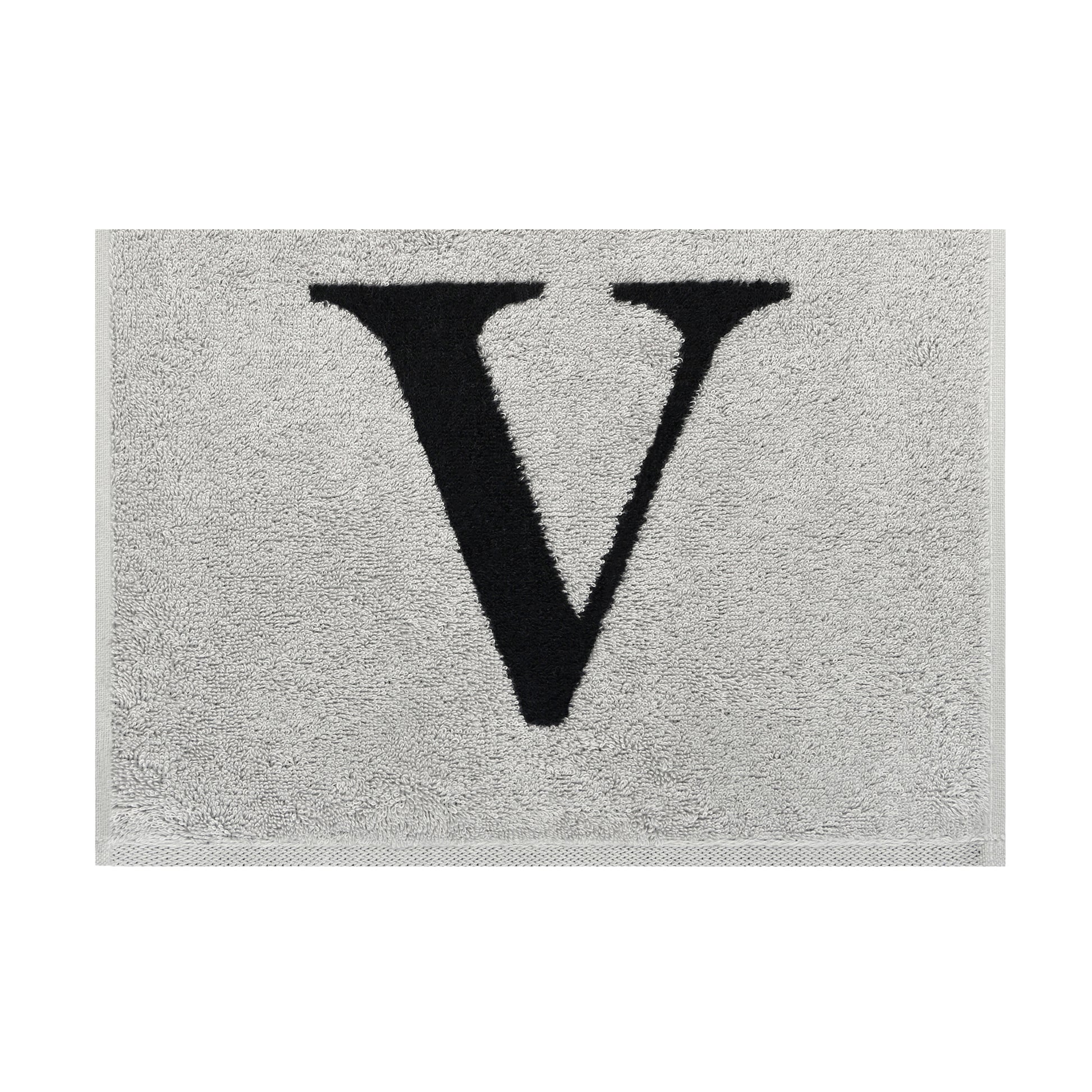 2er Set - Kleines Handtuch mit Buchstabe "V" – Silber / Schwarz