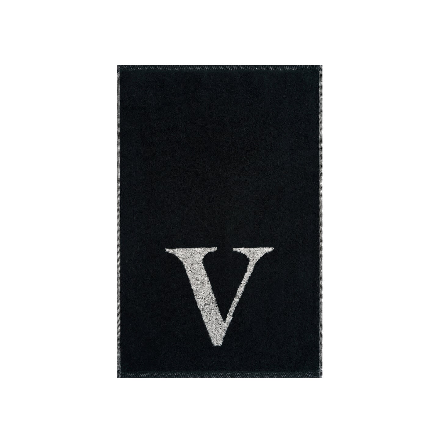 2er Set - Kleines Handtuch mit Buchstabe "V" – Silber / Schwarz